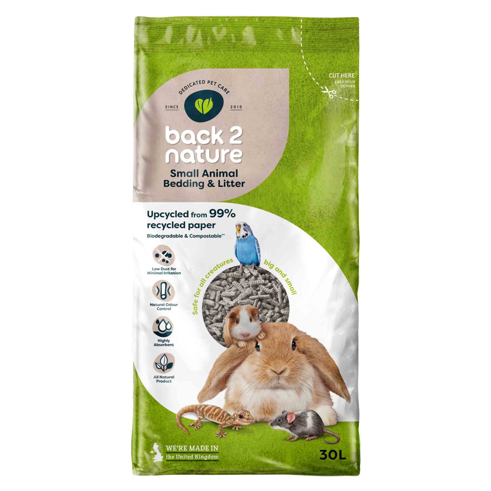 Back 2 Nature Recycled Paper Small Pet Litter - 30Ltr