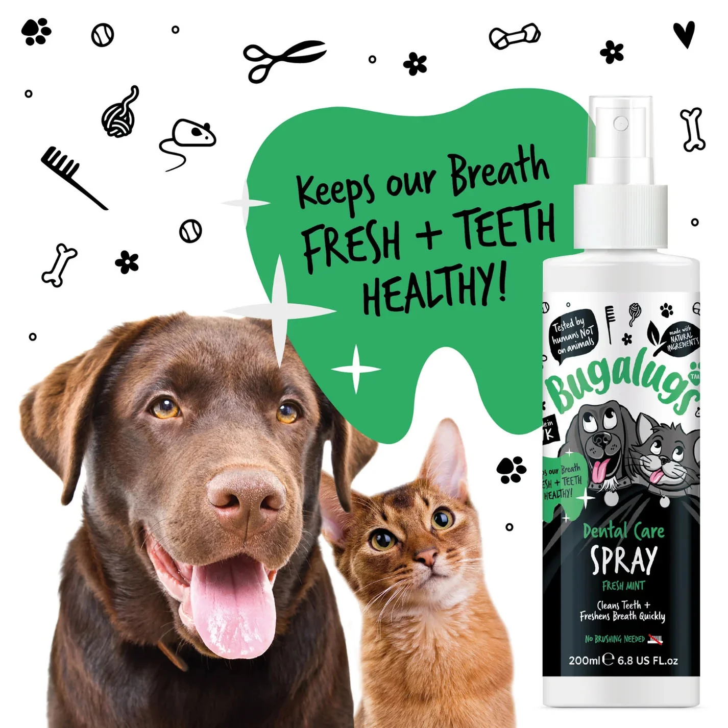 Bugalugs Dental Care Spray Fresh Mint for Dogs & Cats - 200ml - Image 2