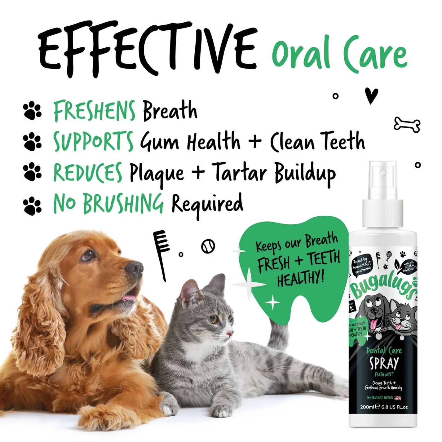 Bugalugs Dental Care Spray Fresh Mint for Dogs & Cats - 200ml - Image 3
