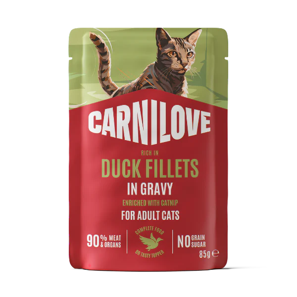 Carnilove Adult Wet Cat Food Pouches - Duck with Catnip in Gravy - 24x85g