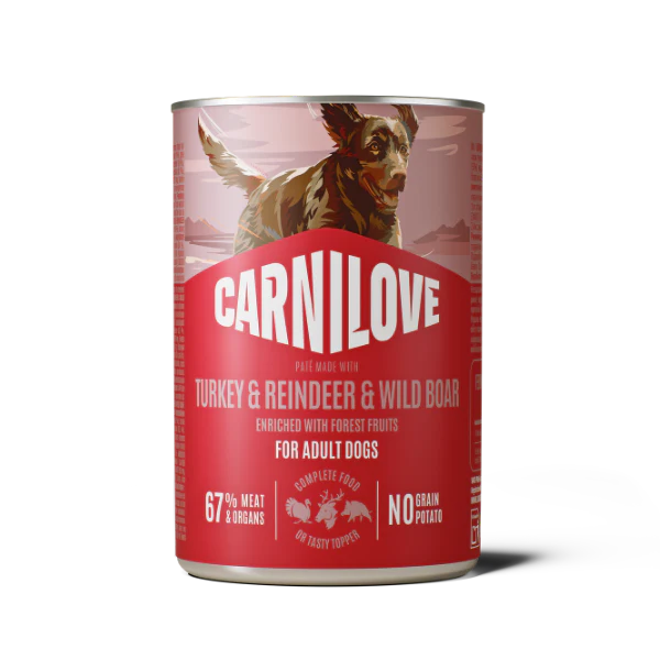 Carnilove Adult Wet Dog Food Tins - Turkey , Reindeer & Wild Boar - 6x400g Cans