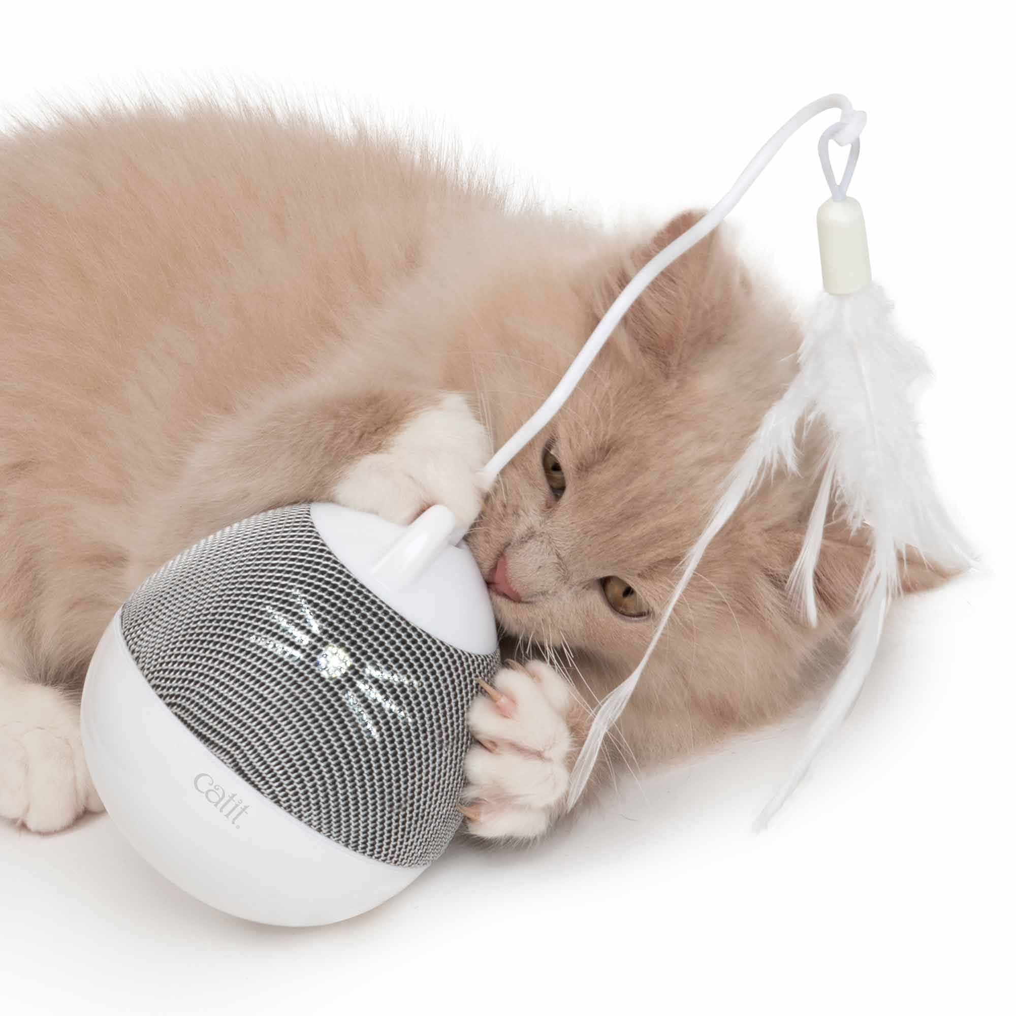 Catit Pixi Spinner Electronic Cat Toy - White & Grey