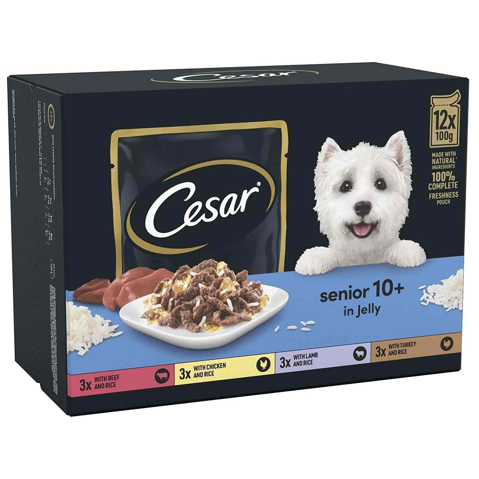 CESAR Deliciously Fresh Mixed Selection Senior 10+ Wet Dog Food in Jelly - 12x100g Pouches - Image 7