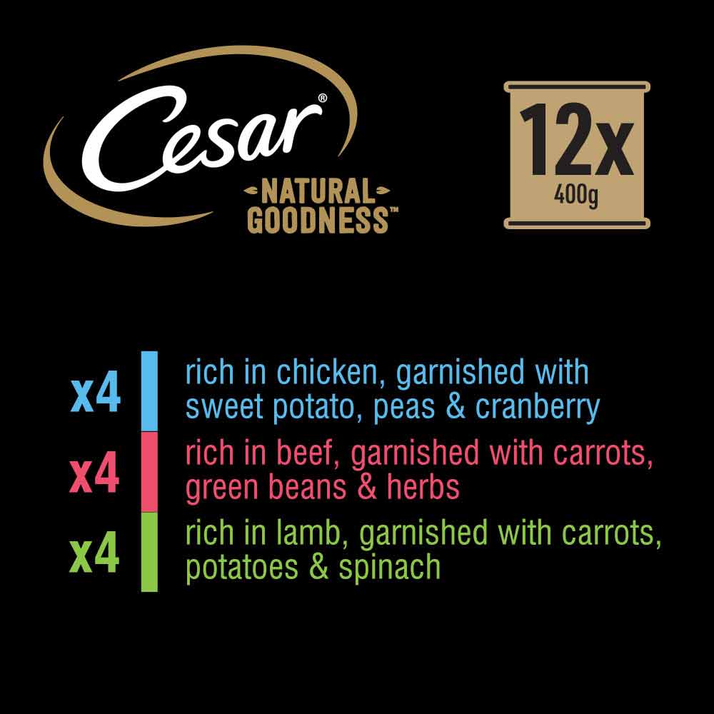 CESAR Natural Goodness Adult Wet Dog Food in Loaf - Mixed Selection - 12x400g Cans - Image 4