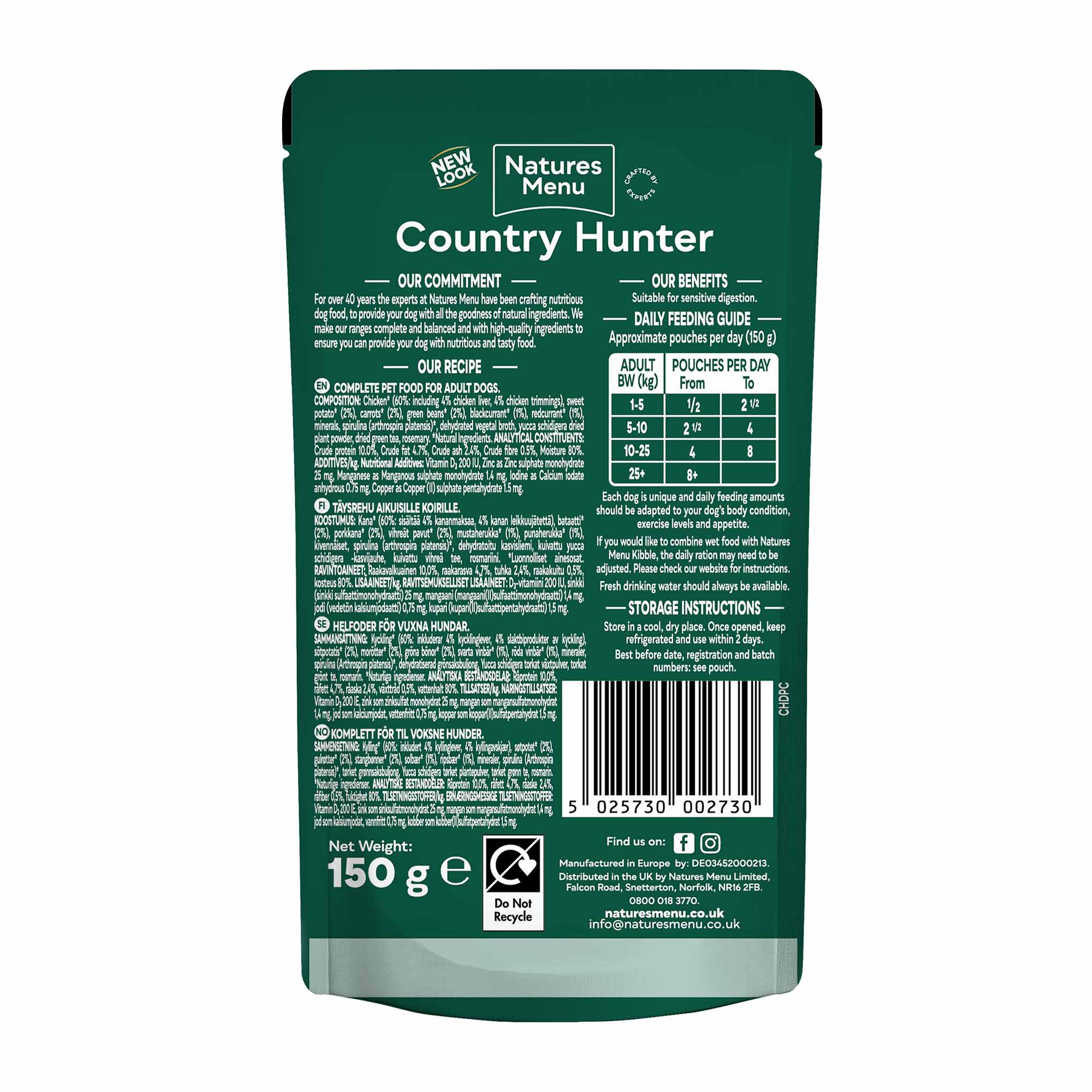 Country Hunter Adult Wet Dog Food - Free Range Chicken - 6x150g Pouches - Image 2