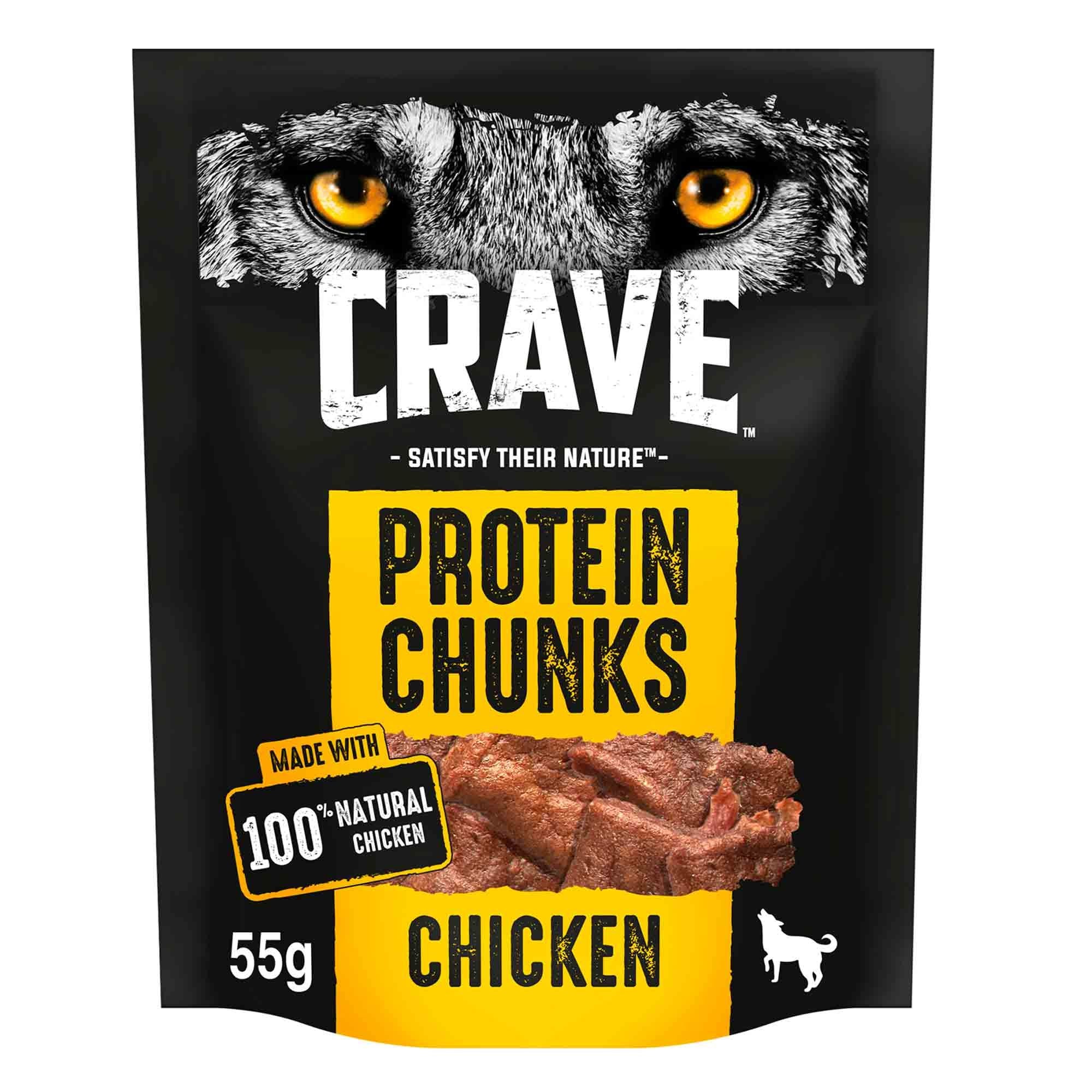 CRAVE Protein Chunks Grain Free Adult Dry Dog Treats β Chicken β 55g