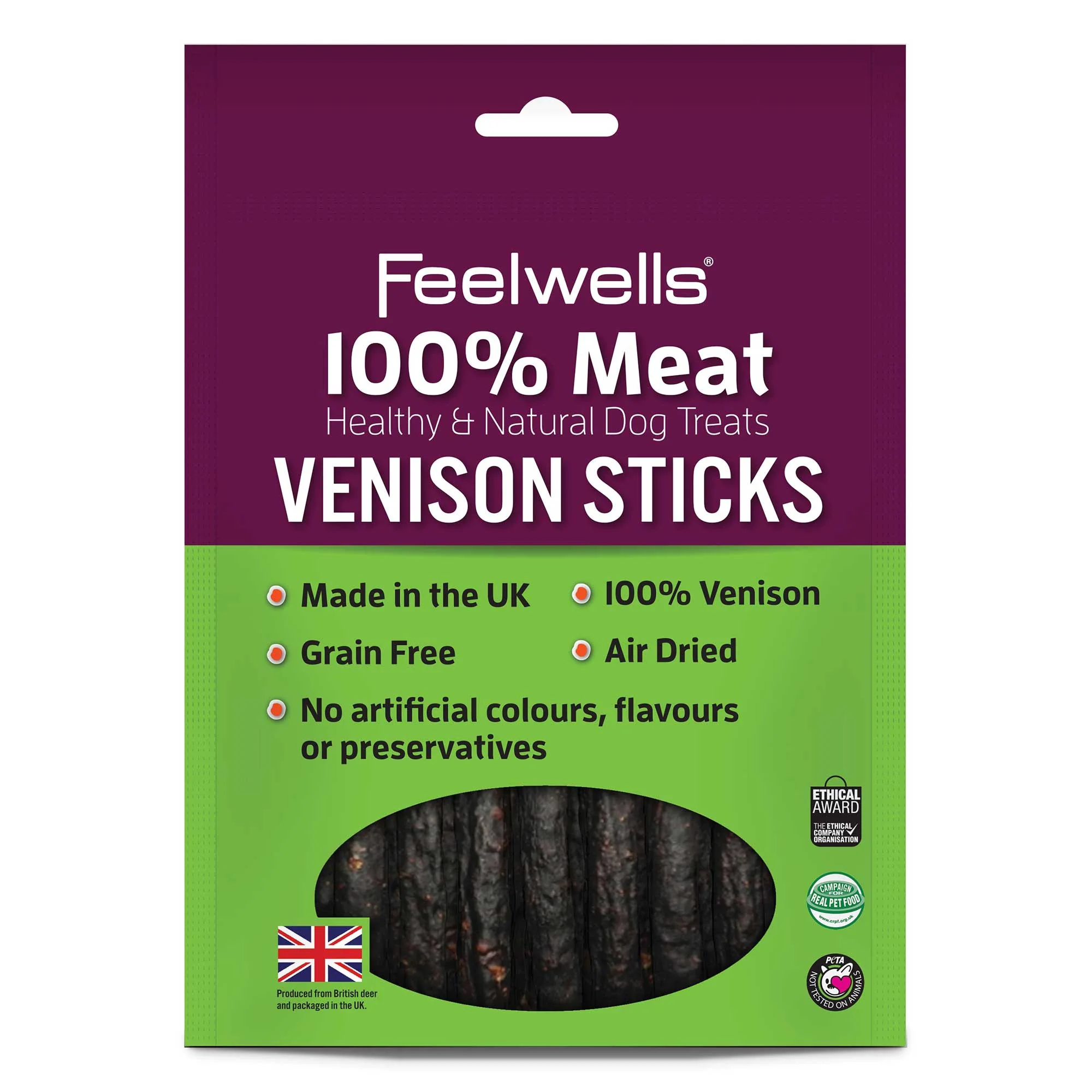 Feelwells 100% Meat Dog Treats - Venison Sticks - 100g