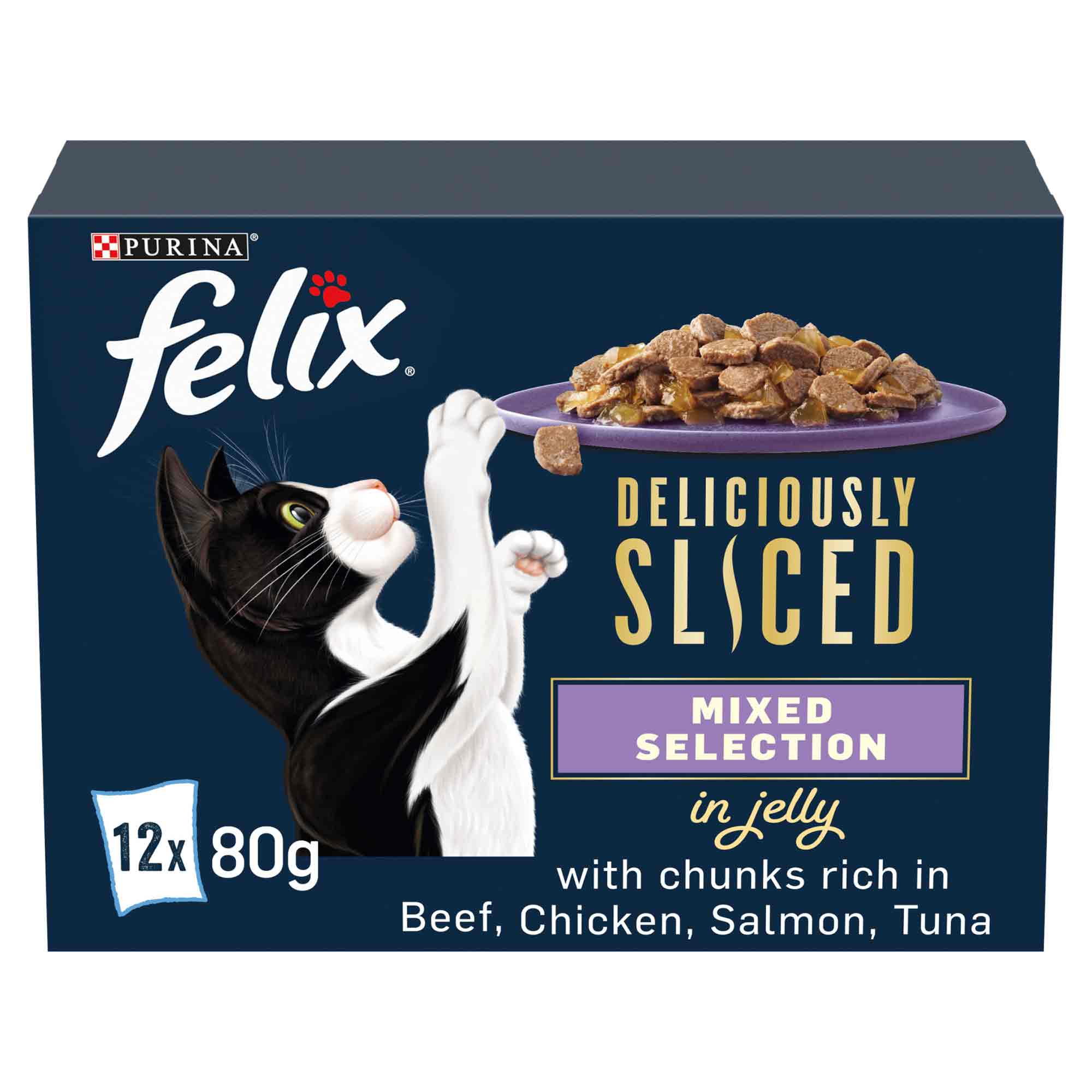Felix Deliciously Sliced Adult Wet Cat Food Mixed Selection in Jelly - 12x80g Pouches