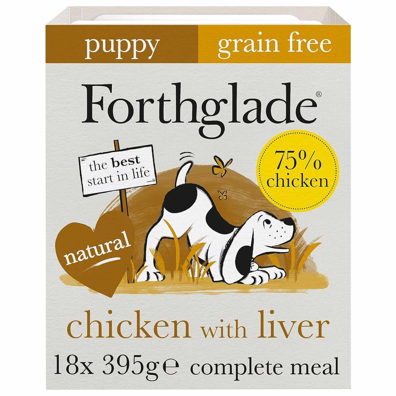 Forthglade Complete Puppy Grain Free Wet Food - Chicken & Liver - 18x395g trays