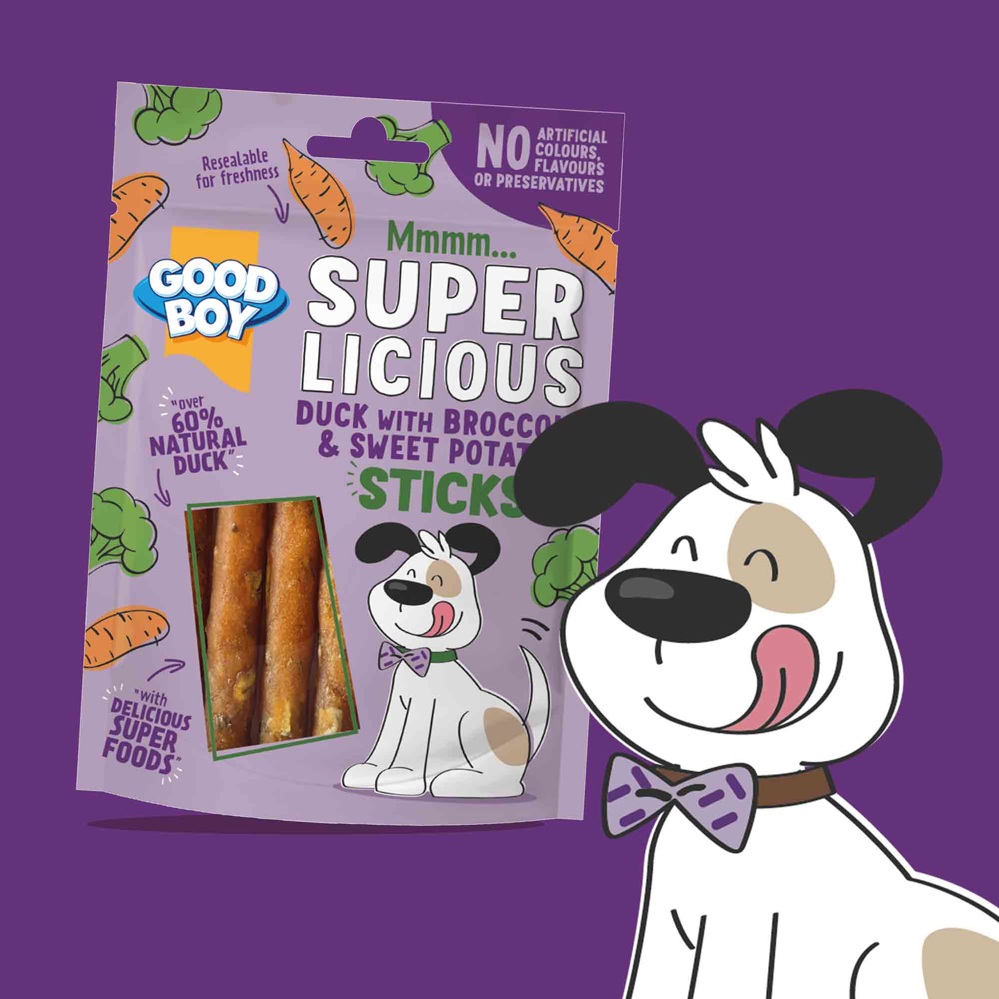 Good Boy Superlicious Duck, Sweet Potato & Broccoli Sticks Dog Treats - 70g - Image 2