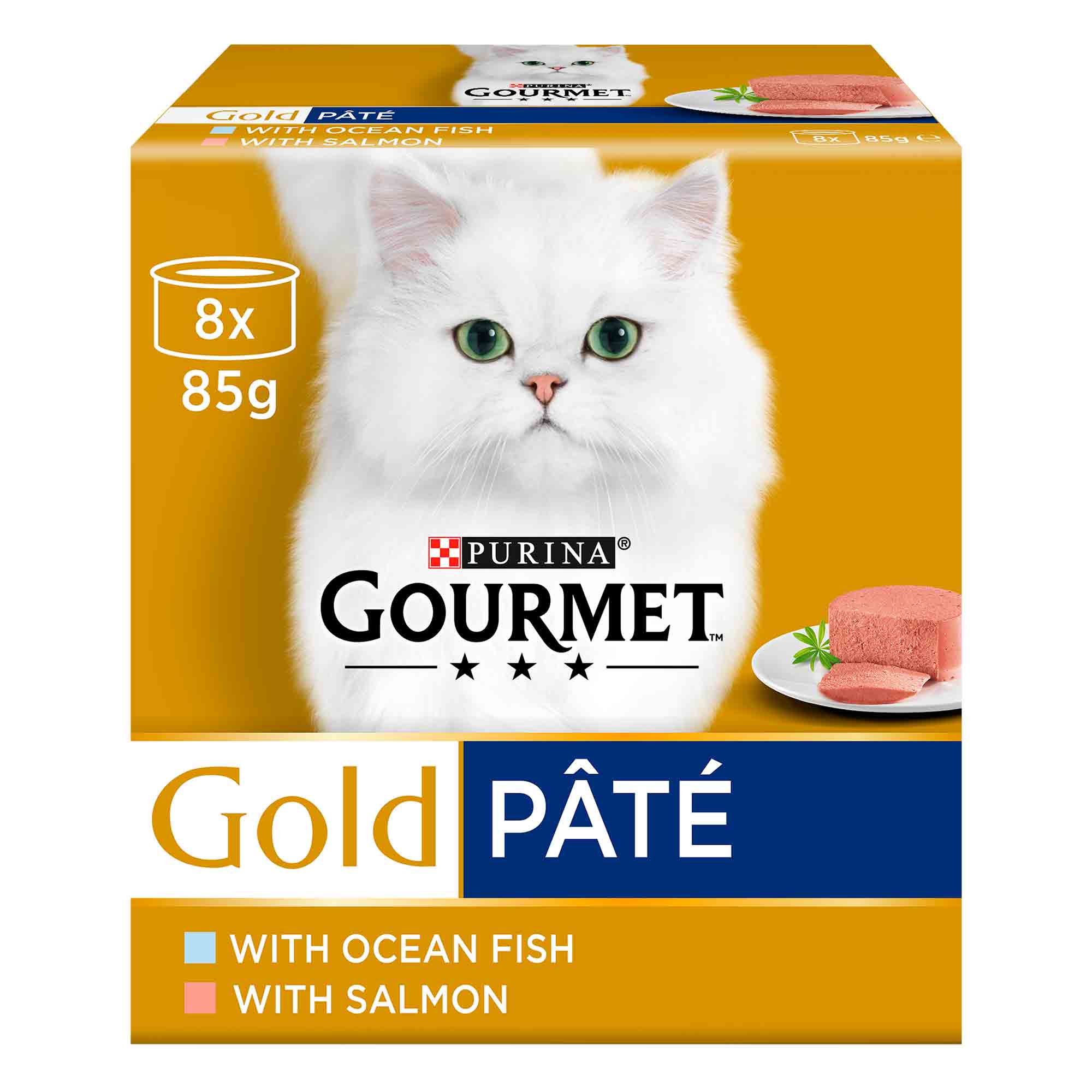 Gourmet Gold Senior Wet Cat Food  Pate - Salmon & Ocean Fish - 8x85g Cans