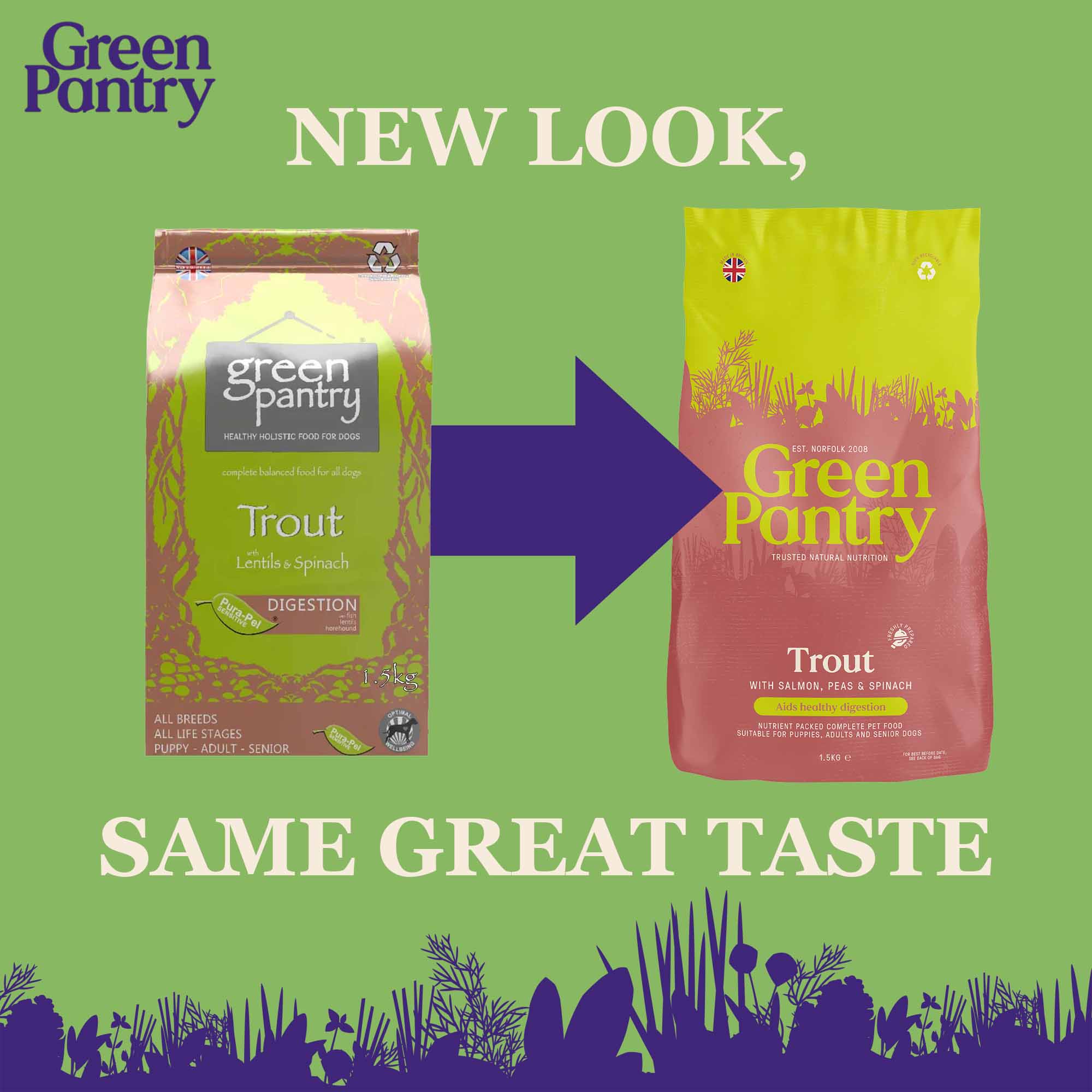 Green Pantry Digestion Dry Dog Food - Trout with Salmon, Peas and Spinach - Image 4