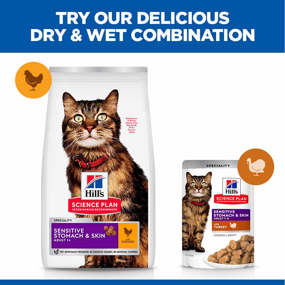 Hills Science Plan Adult Sensitive Stomach & Skin Dry Cat Food - Chicken - Image 6