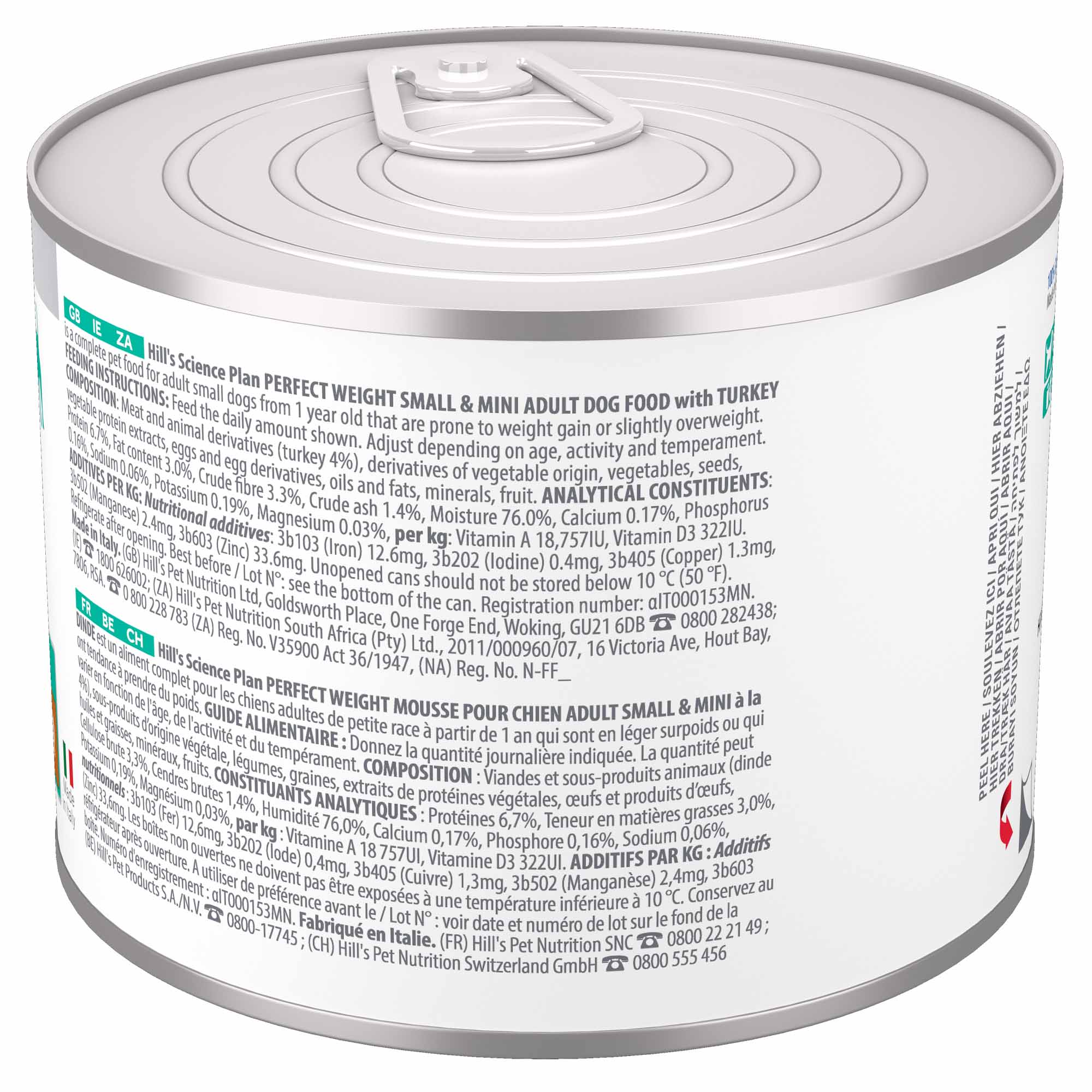 Hills Science Plan Adult Small & Mini Perfect Weight Wet Dog Food - Turkey - 12x200g Cans - Image 2
