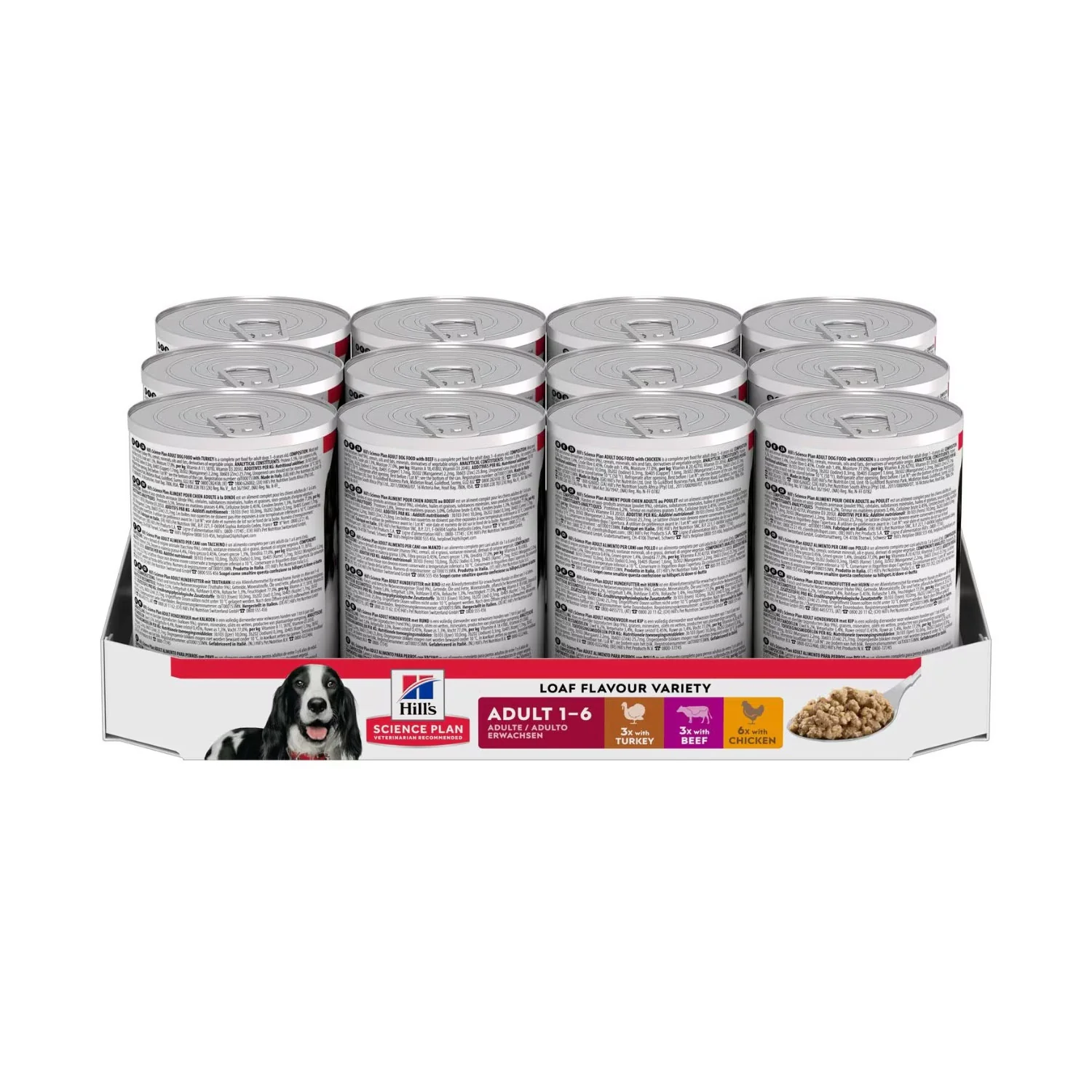 Hills Science Plan Adult Wet Dog Food - Chicken, Turkey & Beef - 12x370g Cans - Image 2