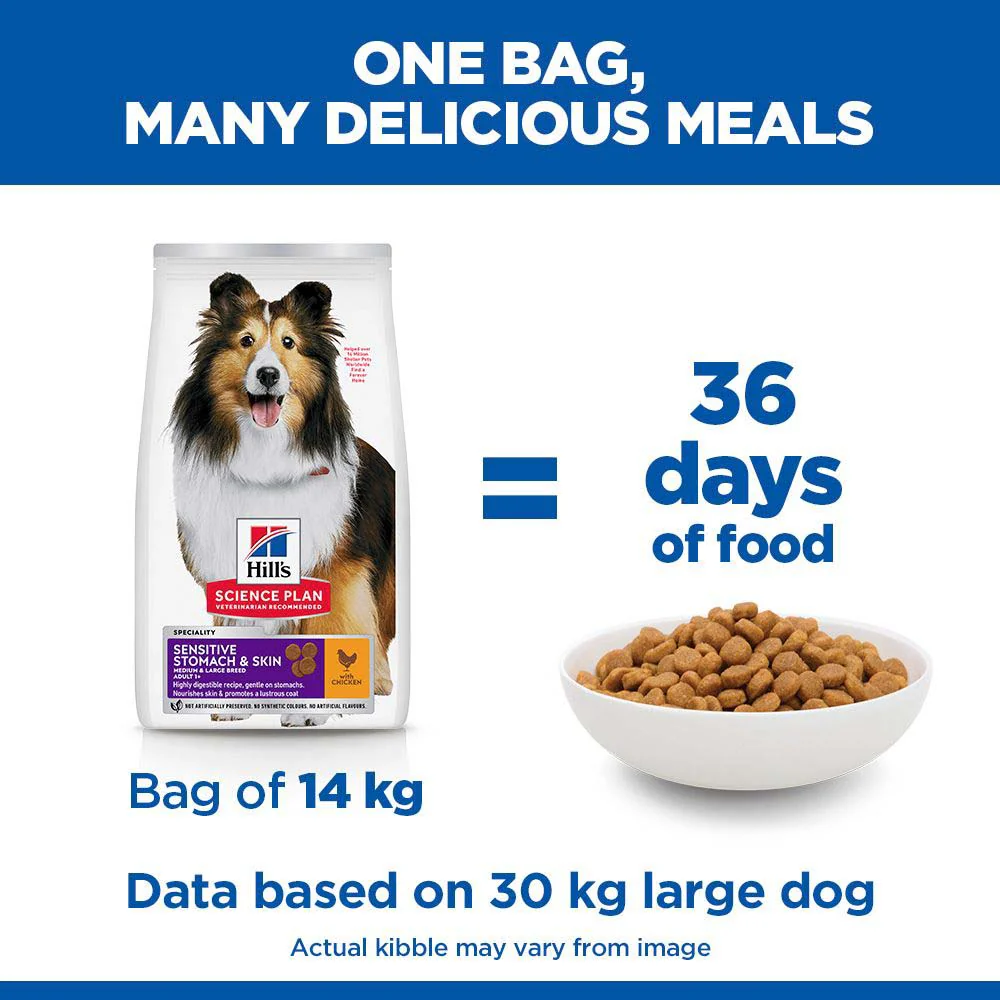 Hills Science Plan Sensitive Stomach & Skin Medium Breed Adult Dry Dog Food - Chicken - Image 6