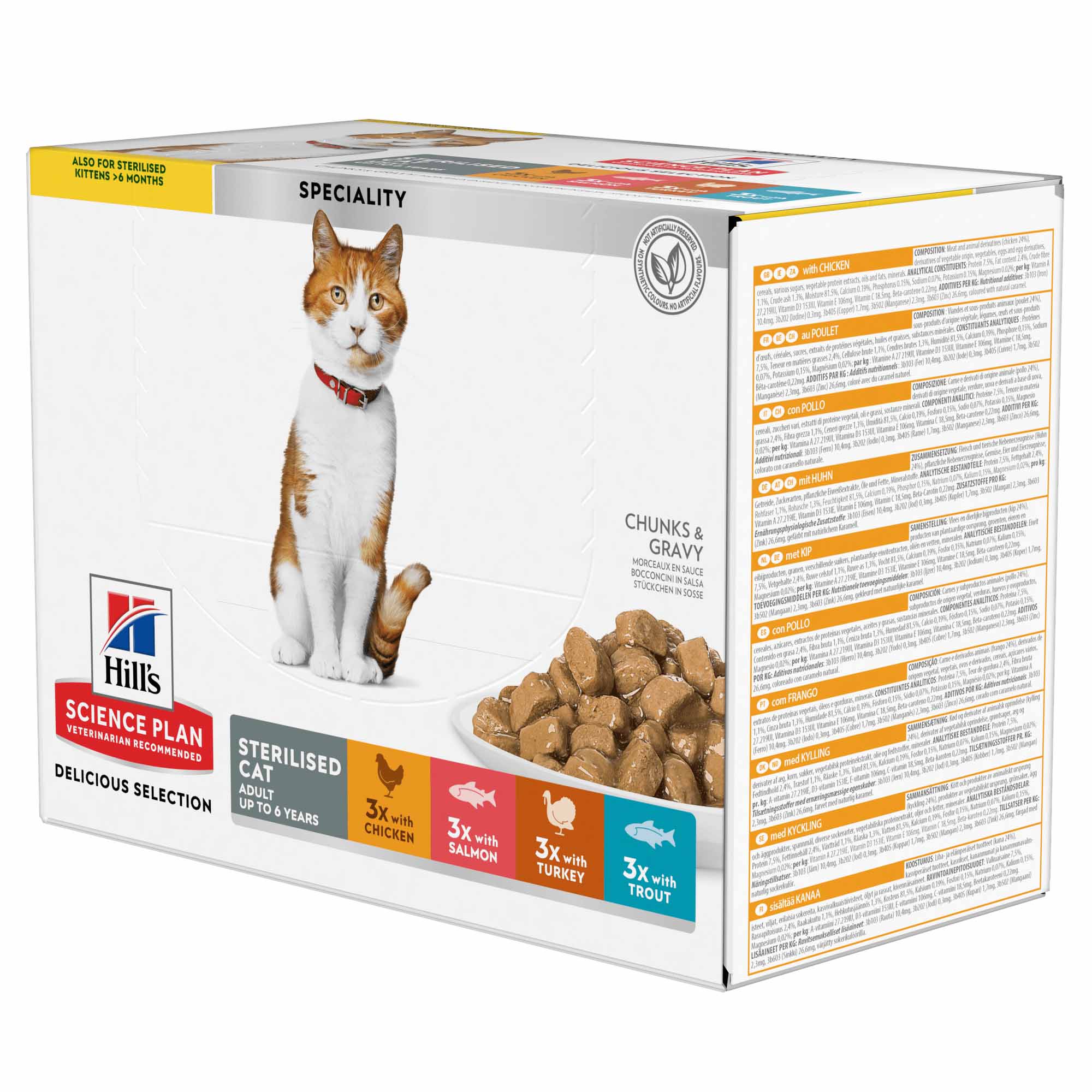 Hills Science Plan Sterilised Adult Wet Cat Food in Gravy - Multipack - 12x85g Pouches