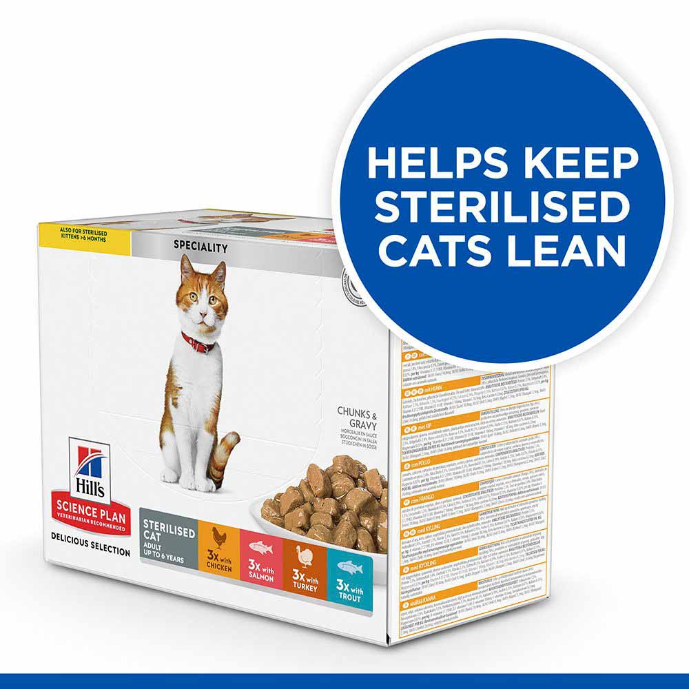 Hills Science Plan Sterilised Adult Wet Cat Food in Gravy - Multipack - 12x85g Pouches - Image 4