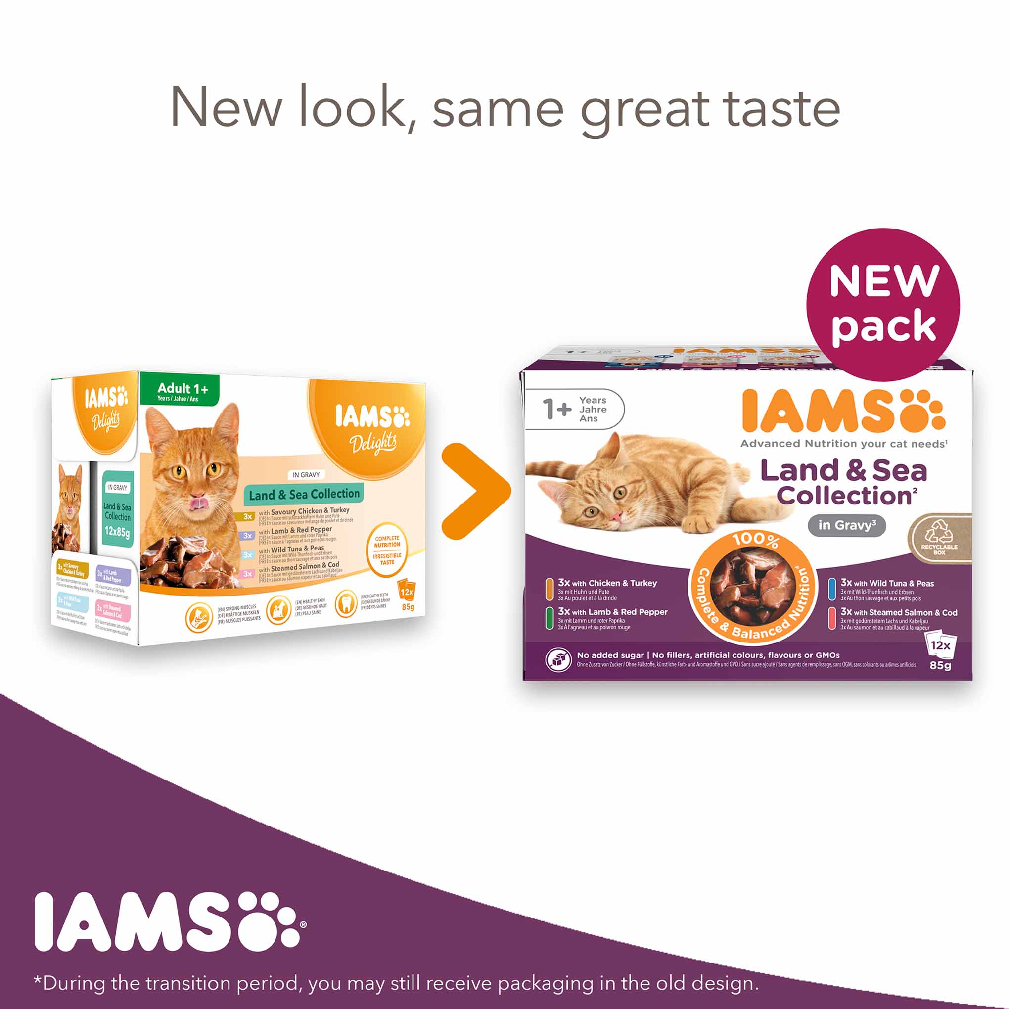 Iams Adult Wet Cat Food in Gravy - Land & Sea Collection - 12x85g Pouches - Image 3