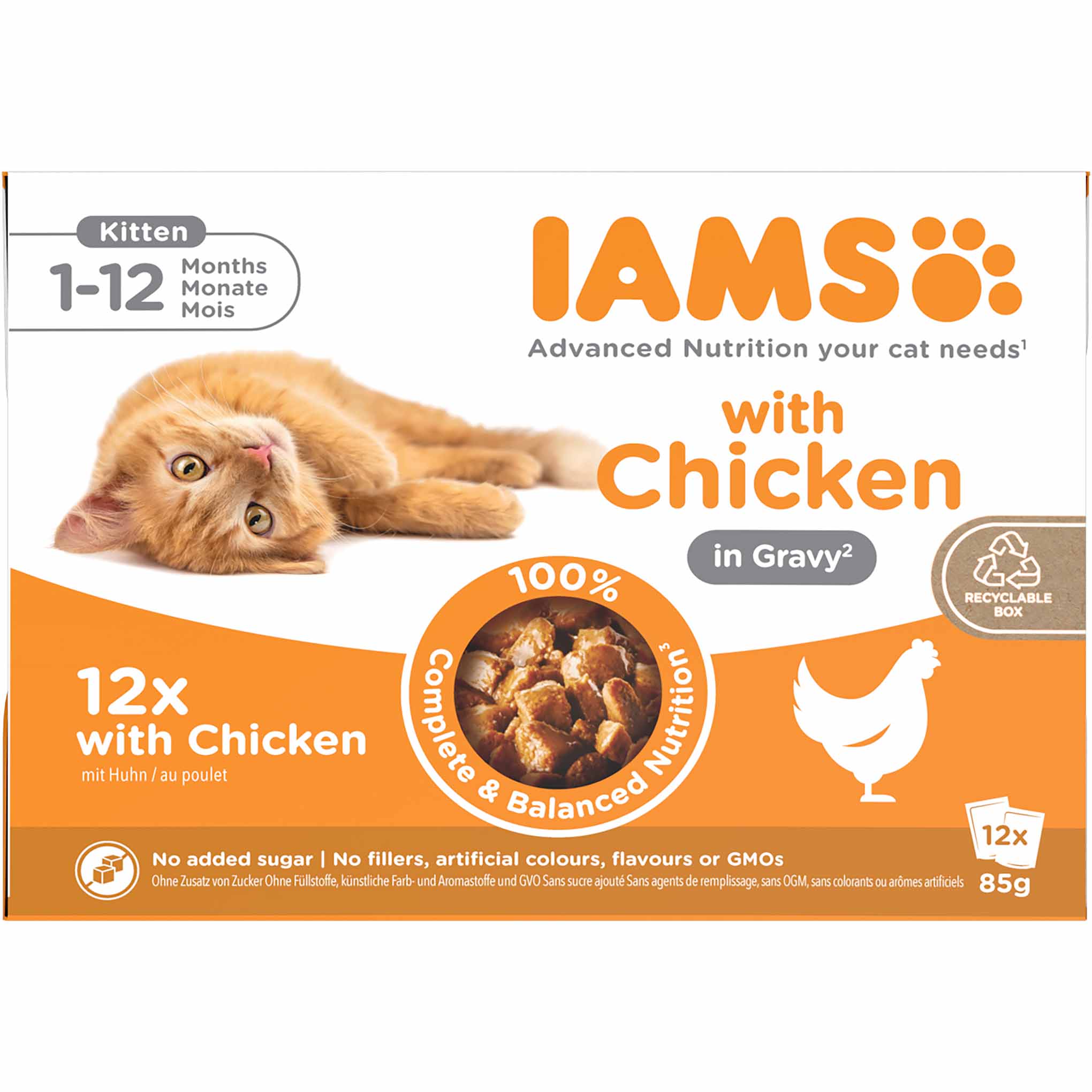 Iams Kitten Wet Cat Food in Gravy - Chicken - 12x85g Pouches - Image 2