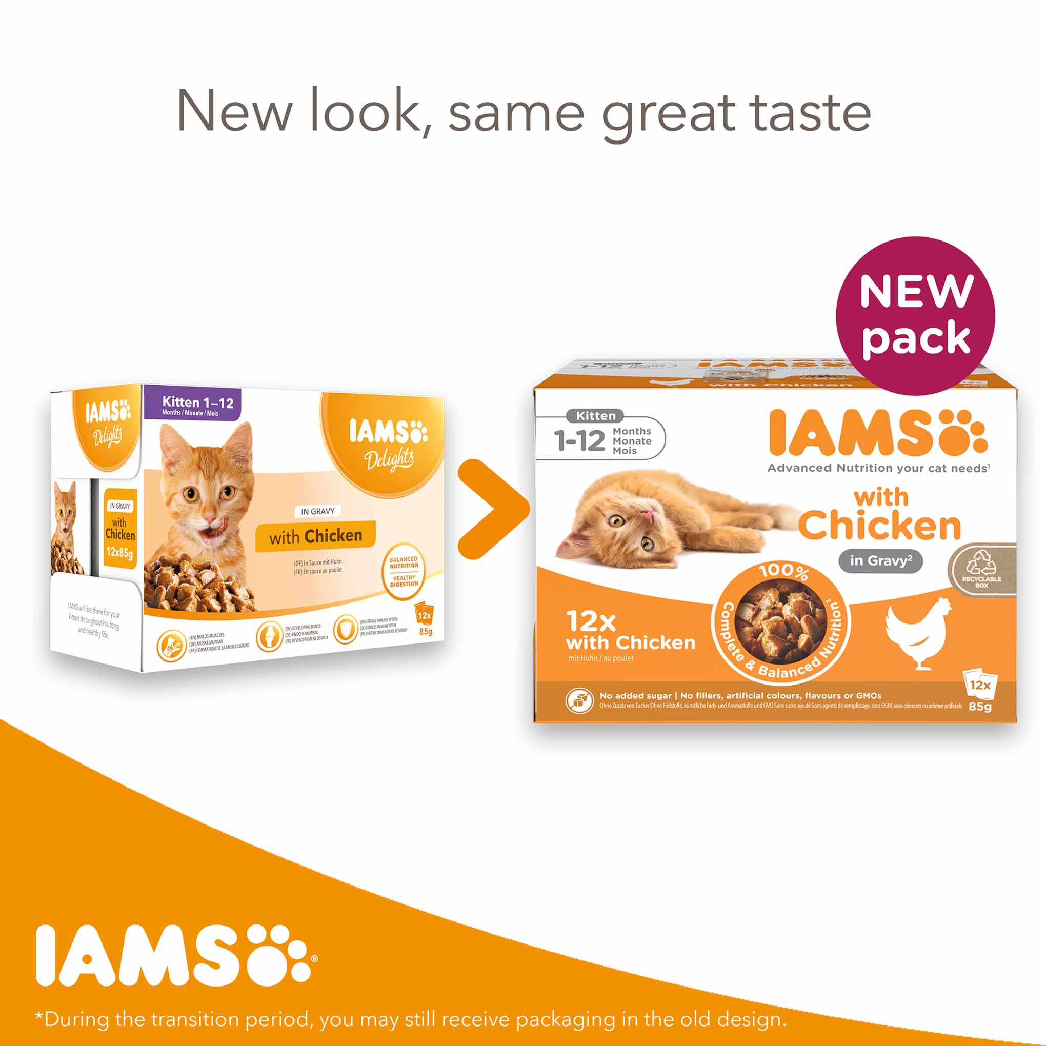 Iams Kitten Wet Cat Food in Gravy - Chicken - 12x85g Pouches - Image 3