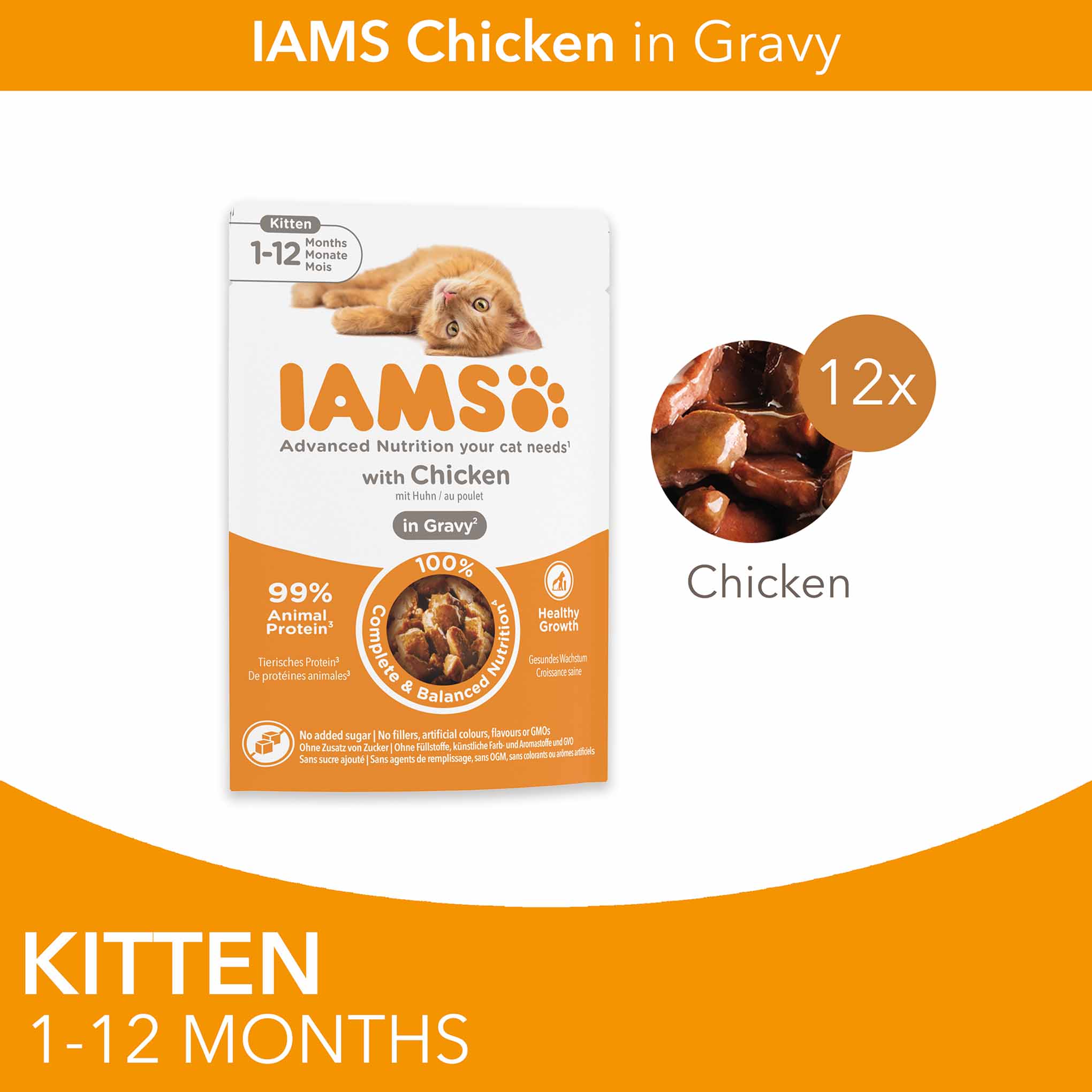 Iams Kitten Wet Cat Food in Gravy - Chicken - 12x85g Pouches - Image 4