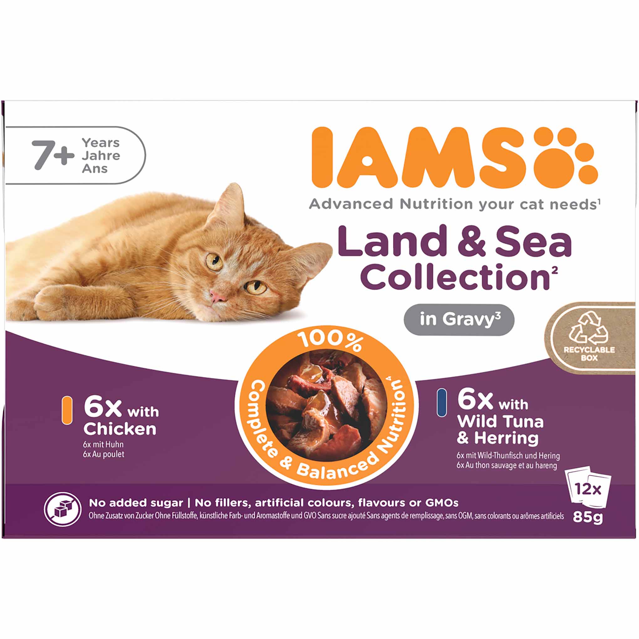 Iams Senior Wet Cat Food in Gravy - Land & Sea Collection - 12x85g Pouches - Image 2