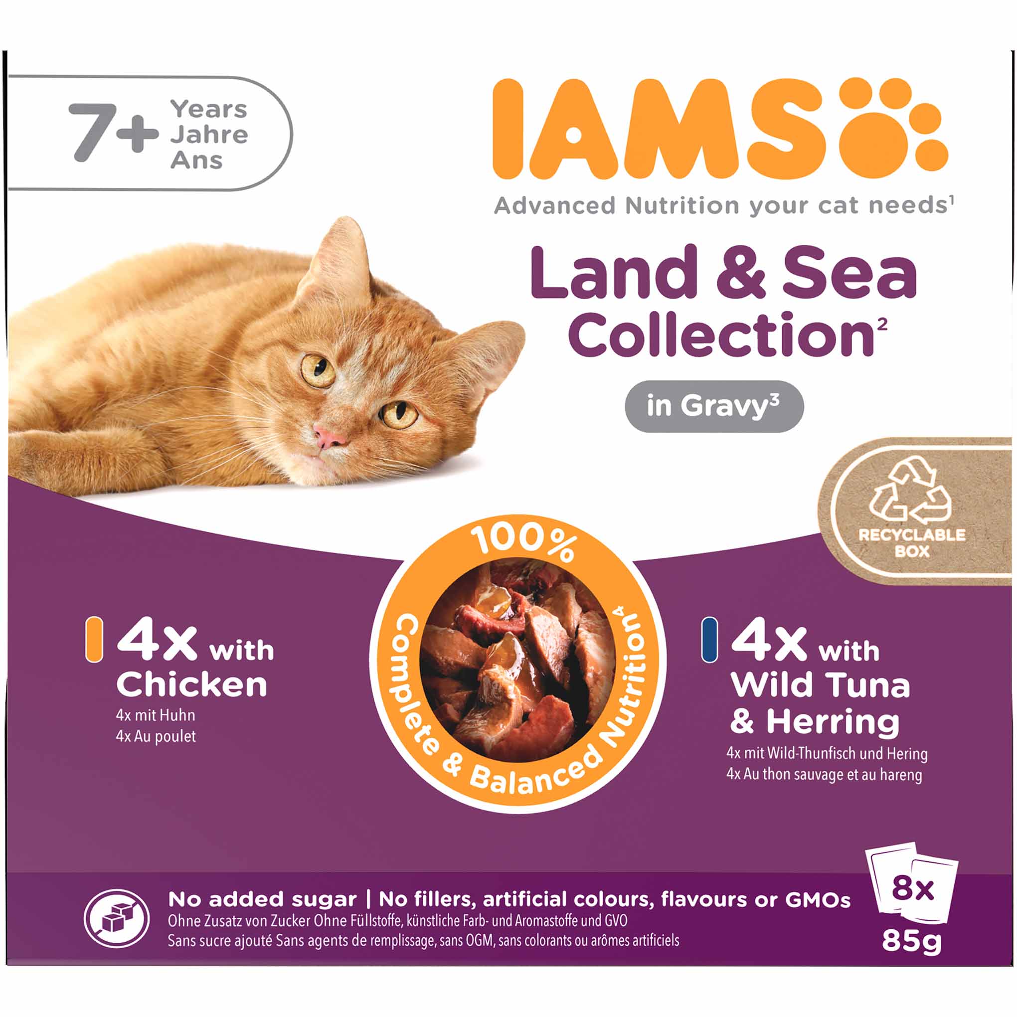 Iams Senior Wet Cat Food in Gravy - Land & Sea Collection - 8x85g Pouches - Image 2