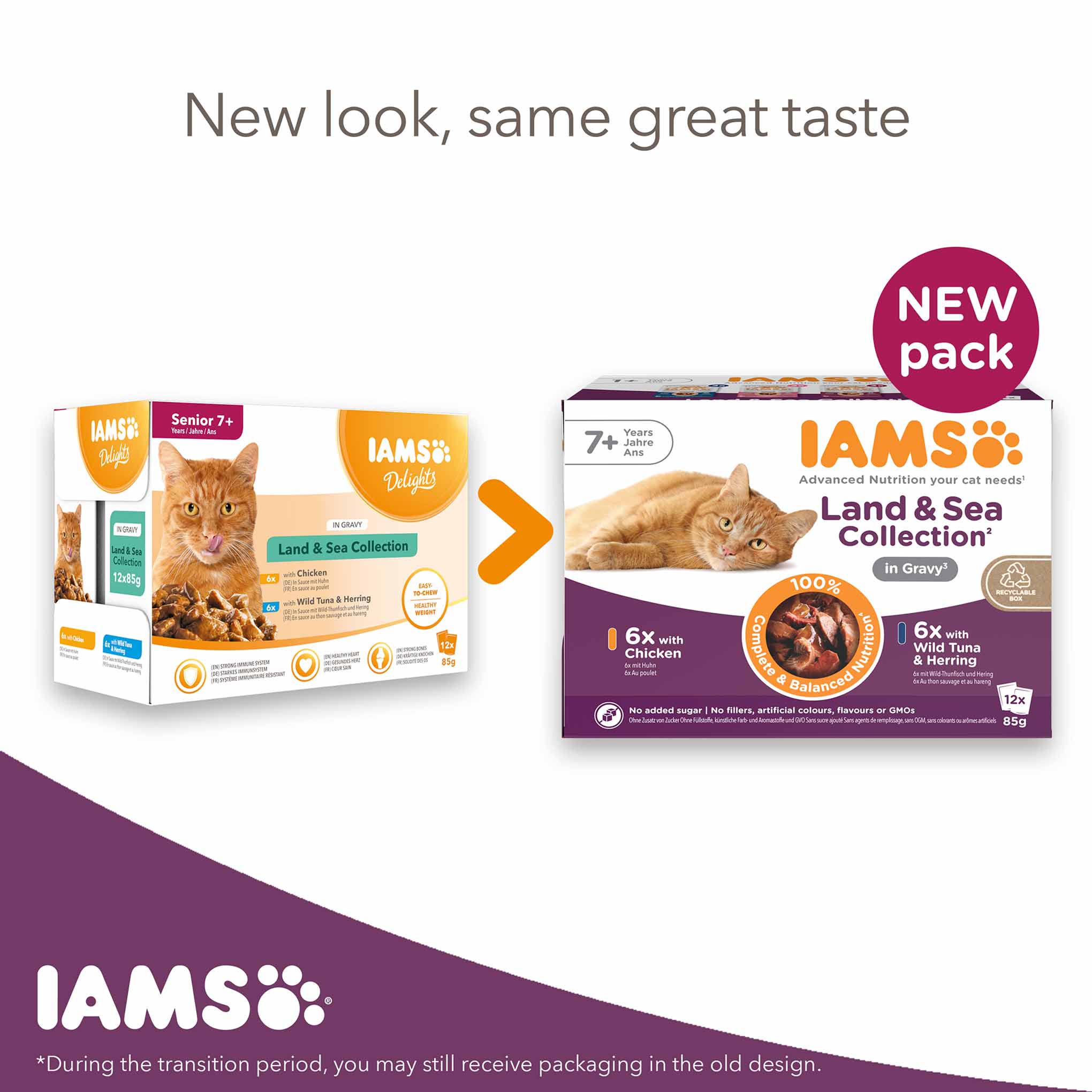 Iams Senior Wet Cat Food in Gravy - Land & Sea Collection - 8x85g Pouches - Image 3
