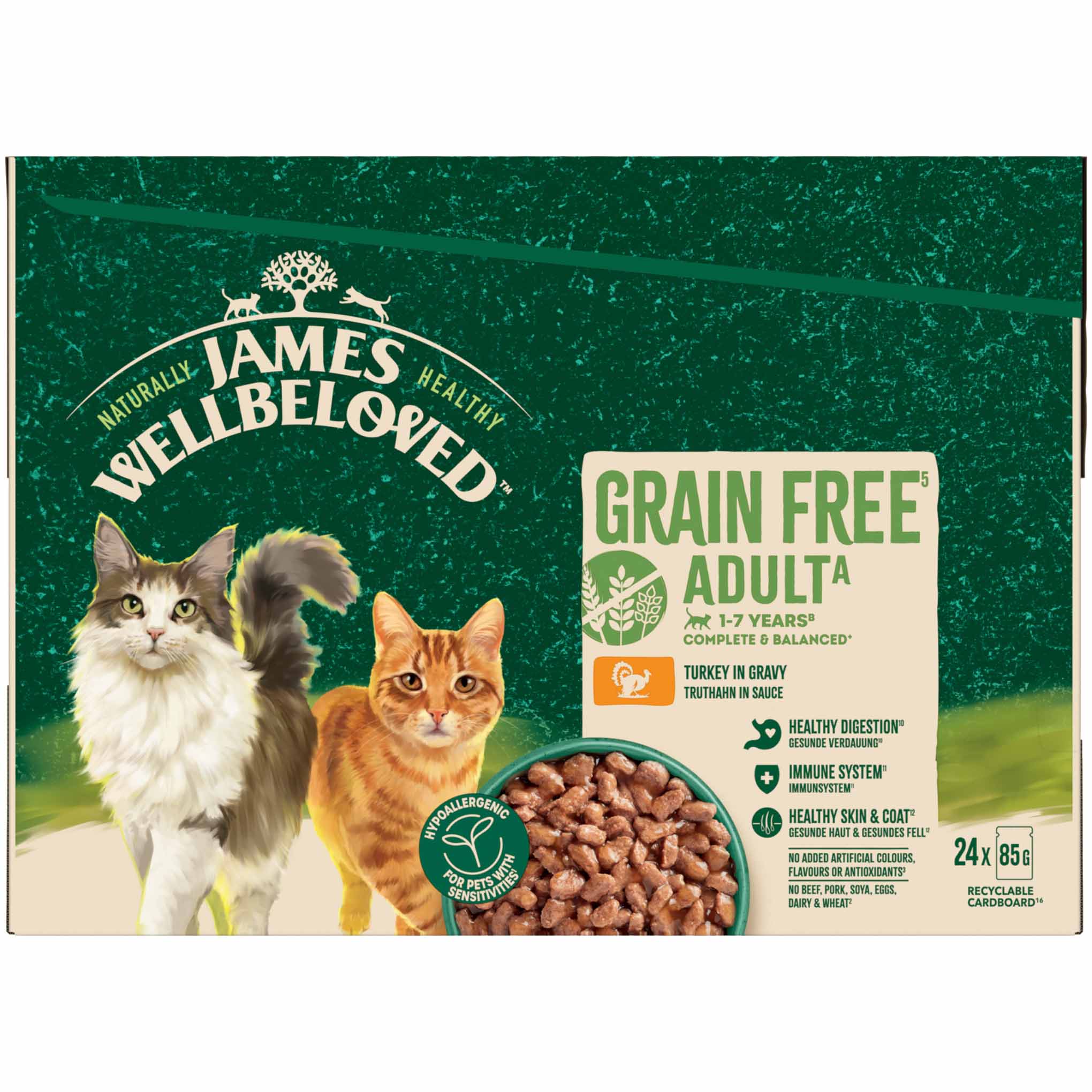 James Wellbeloved Adult Grain Free Wet Cat Food in Gravy - Turkey - 24x85g Pouches BUMPER PACK - Image 2