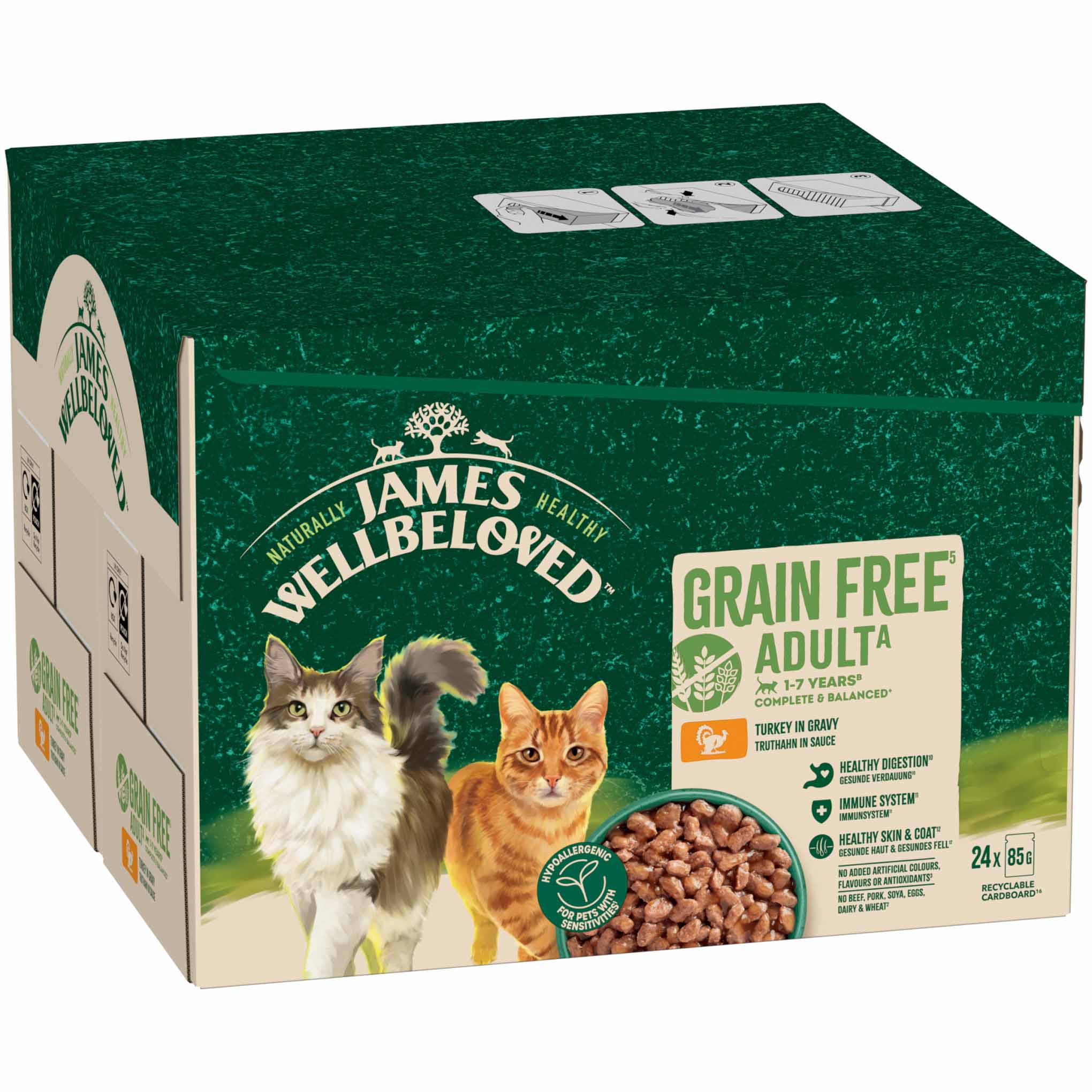 James Wellbeloved Adult Grain Free Wet Cat Food in Gravy - Turkey - 24x85g Pouches BUMPER PACK - Image 3