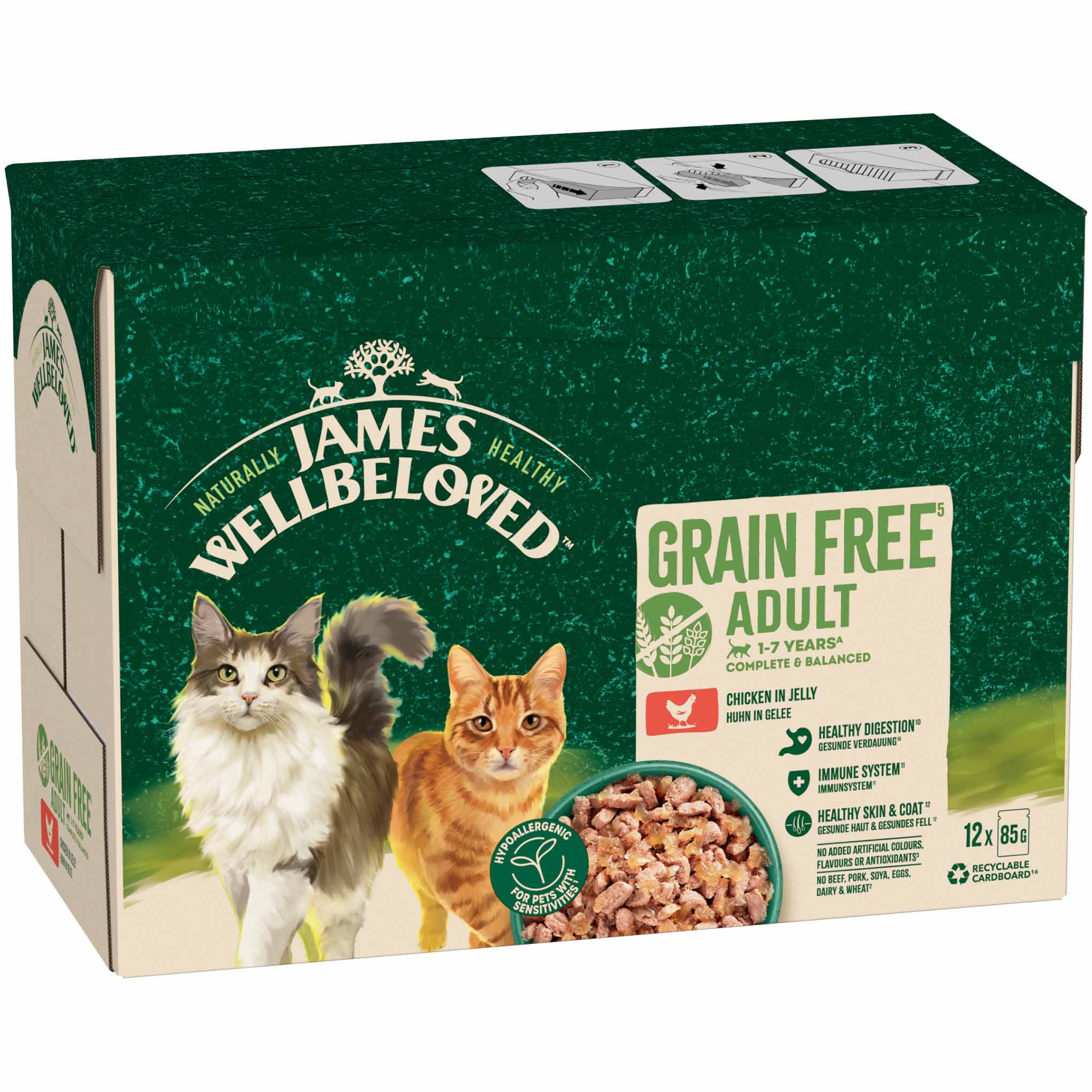 James Wellbeloved Adult Grain Free Wet Cat Food in Jelly - Chicken - 12x85g Pouches - Image 2