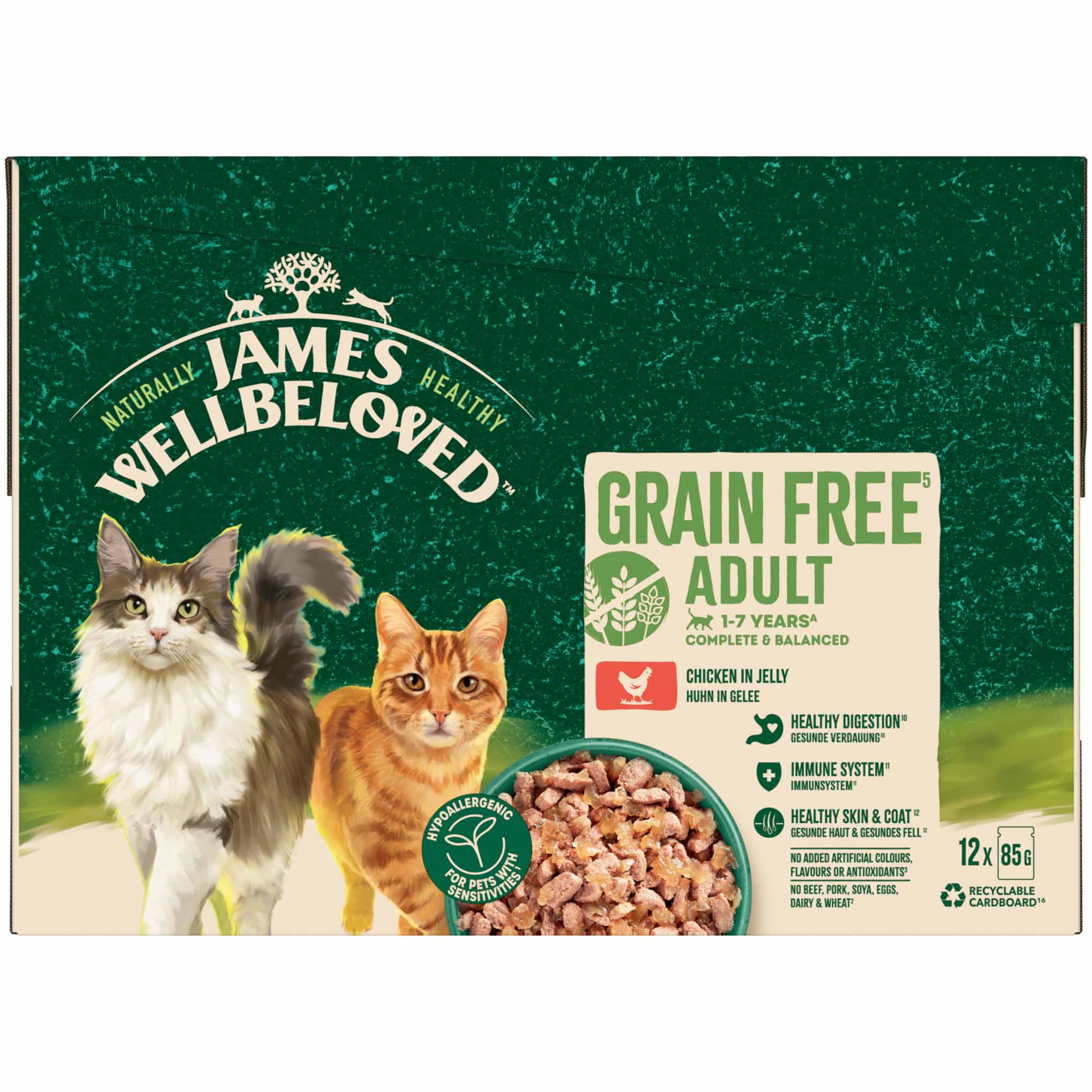 James Wellbeloved Adult Grain Free Wet Cat Food in Jelly - Chicken - 12x85g Pouches - Image 3
