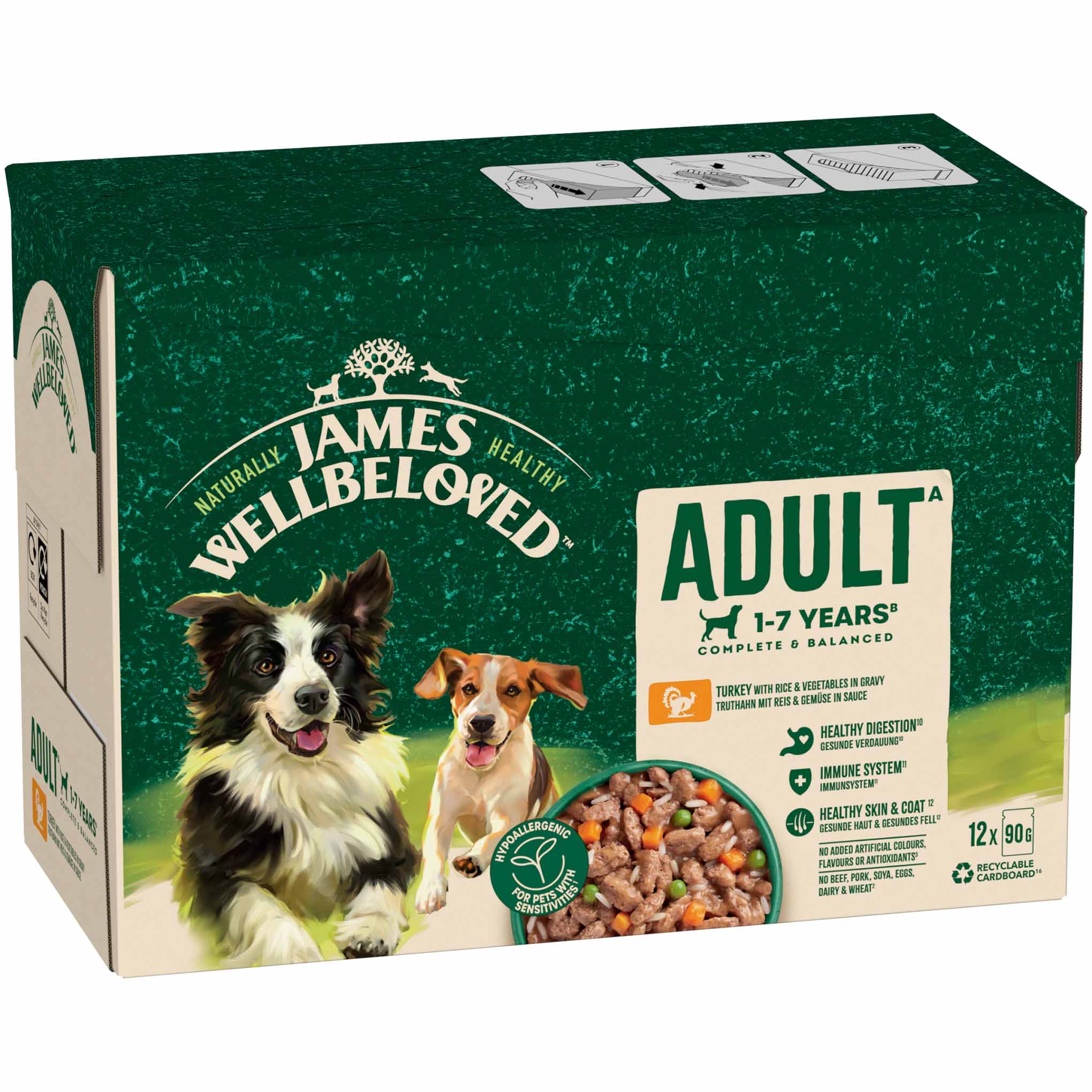 James Wellbeloved Adult Wet Dog Food in Gravy - Turkey & Rice - 12x90g Pouches - Image 3