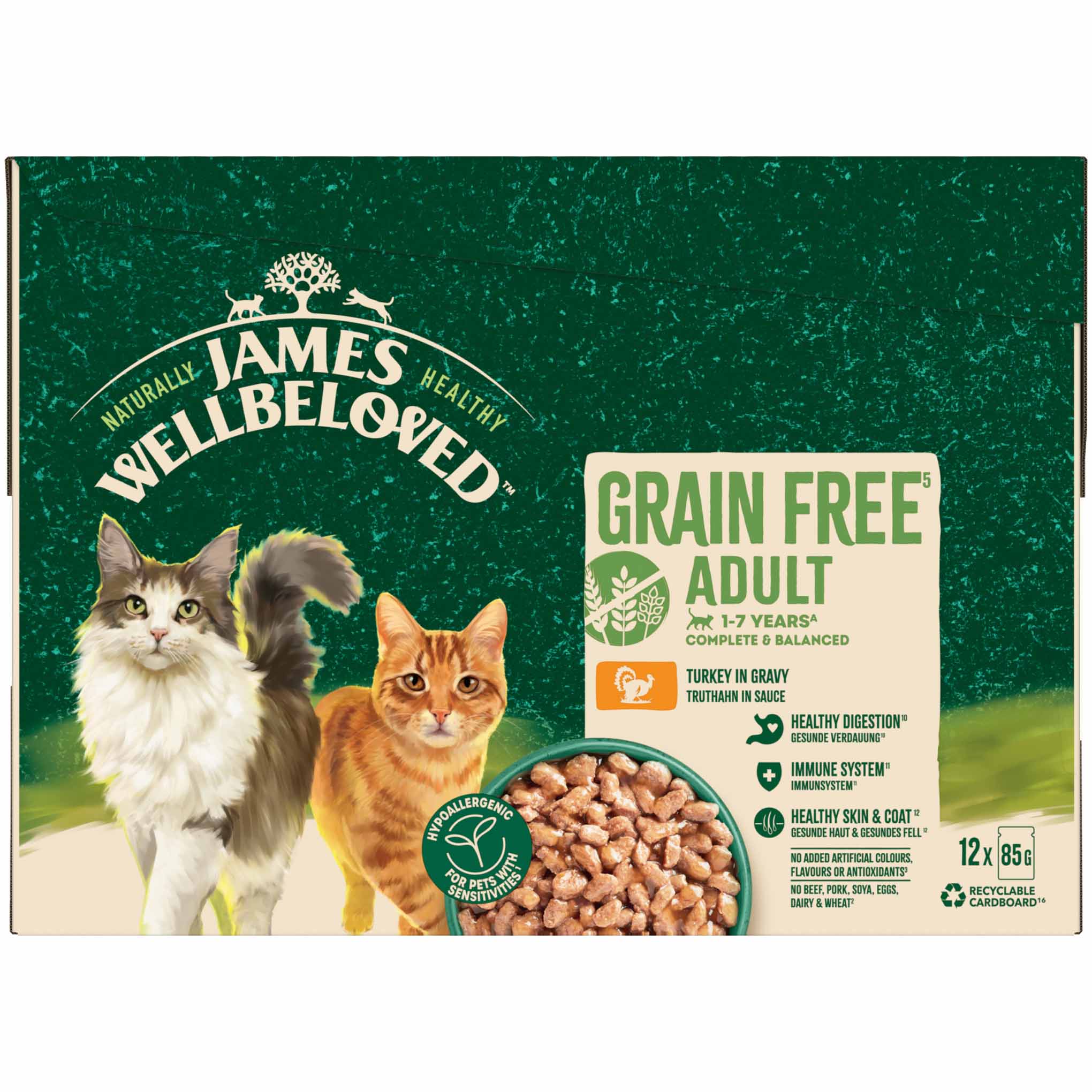 James Wellbeloved Grain Free Adult Wet Cat Food in Gravy - Turkey - 12x85g Pouches - Image 2