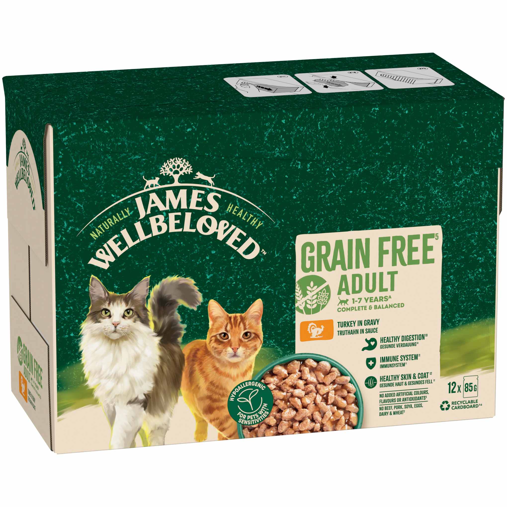 James Wellbeloved Grain Free Adult Wet Cat Food in Gravy - Turkey - 12x85g Pouches - Image 3