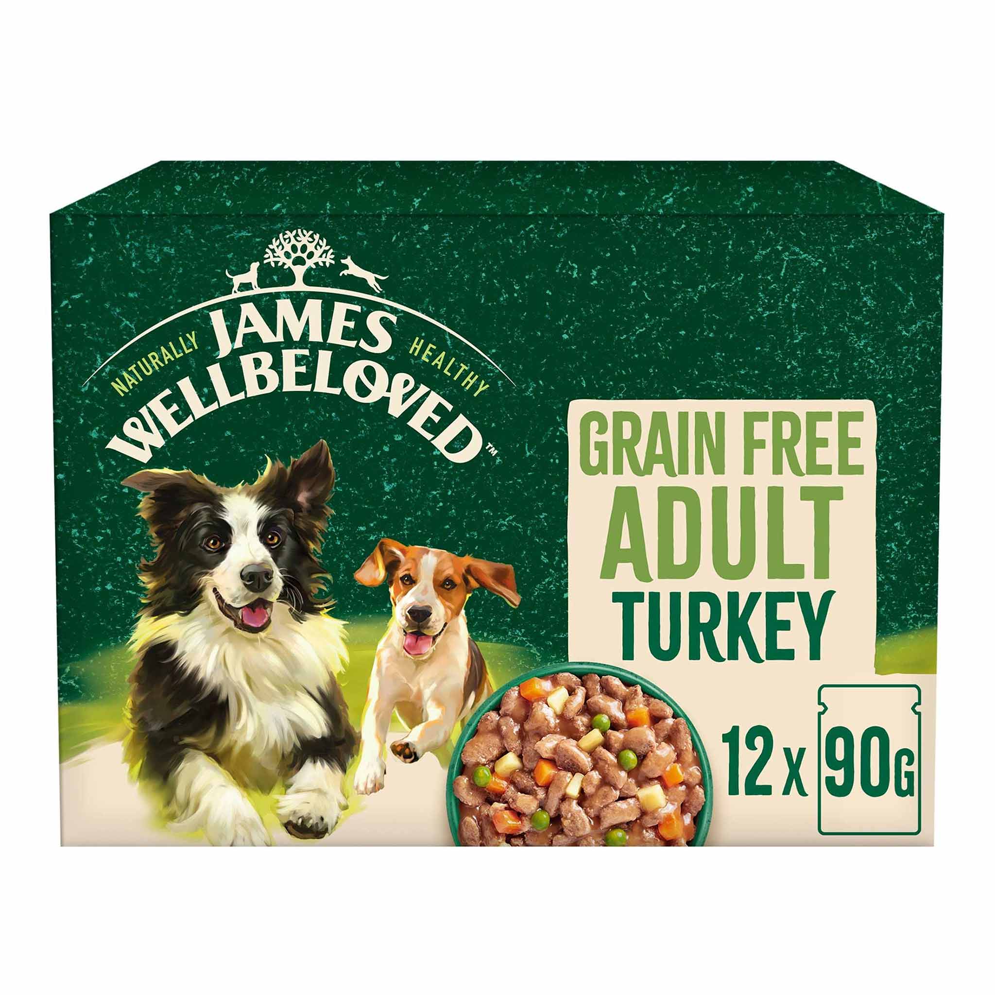 James Wellbeloved Grain Free Adult Wet Dog Food in Gravy - Turkey - 12x90g Pouches