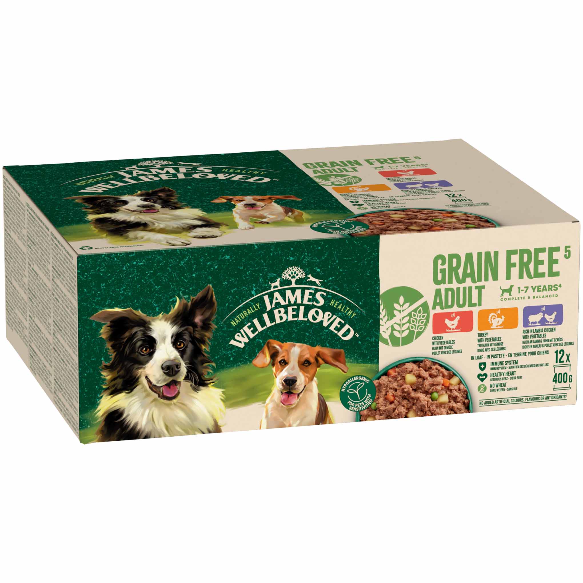 James Wellbeloved Grain Free Adult Wet Dog Food - Turkey, Lamb and Chicken in Loaf - 12x400g cans - Image 2