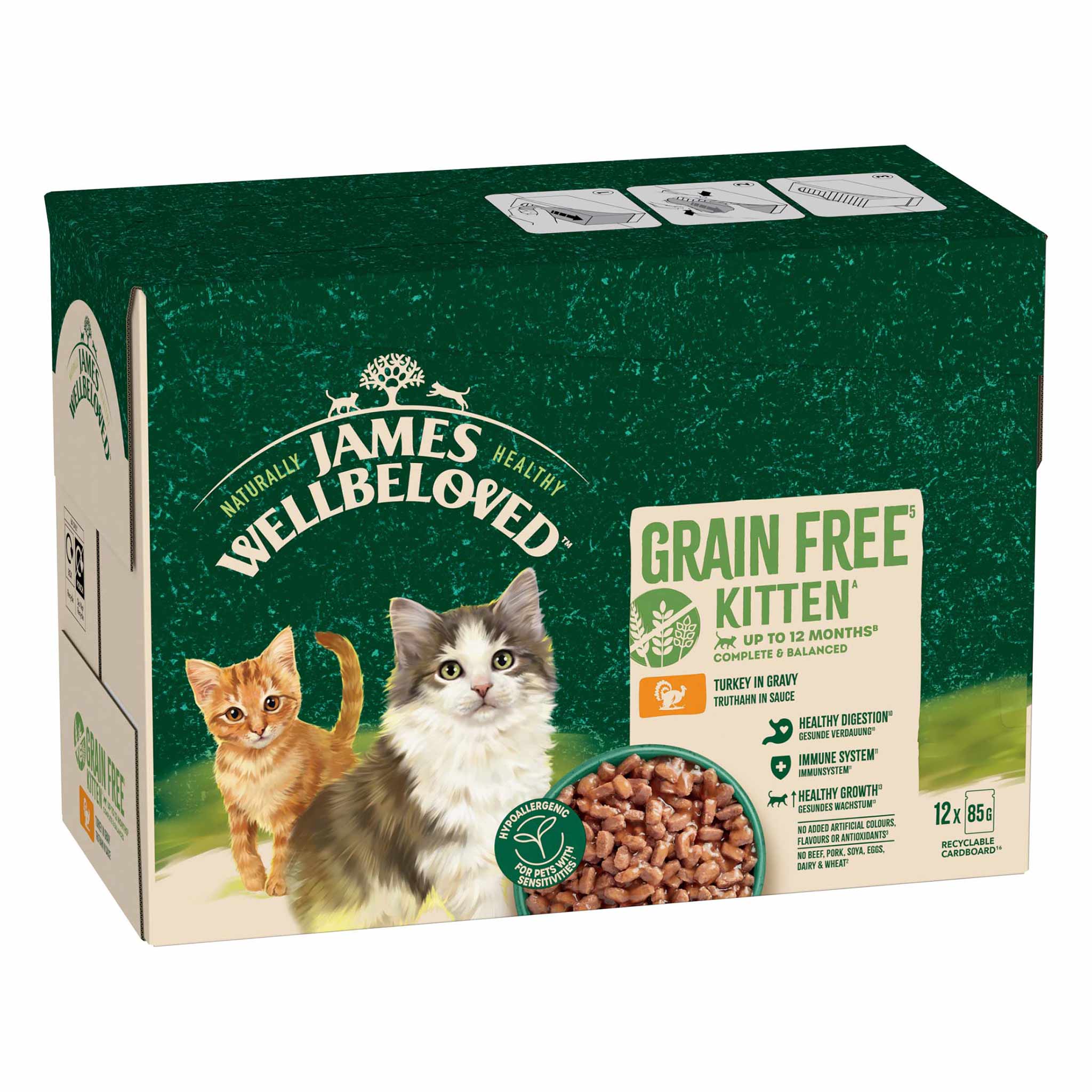 James Wellbeloved Grain Free Kitten Wet Cat Food in Gravy - Turkey - 12x85g Pouches - Image 2