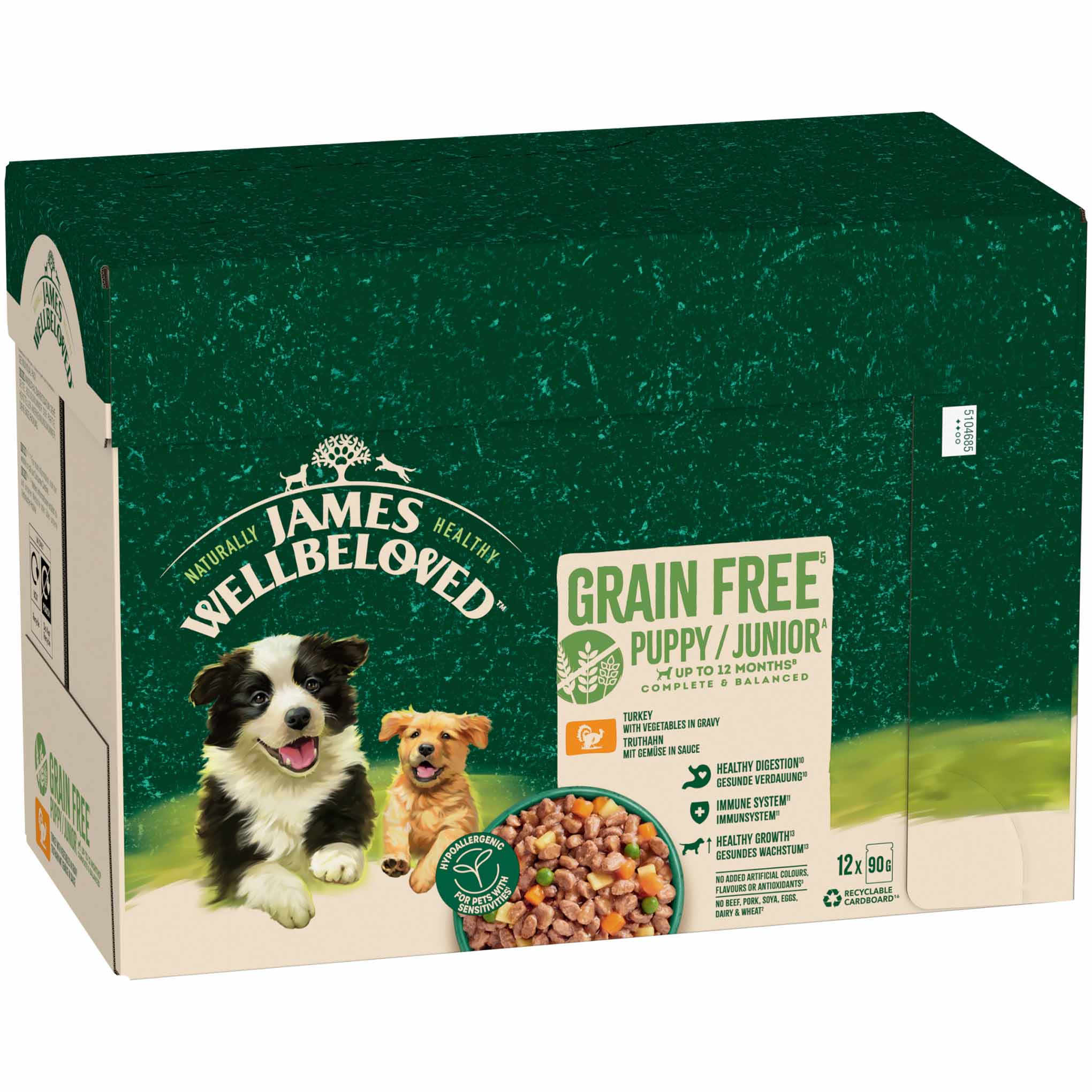 James Wellbeloved Grain Free Puppy Wet Dog Food in Gravy - Turkey - 12x90g Pouches - Image 2