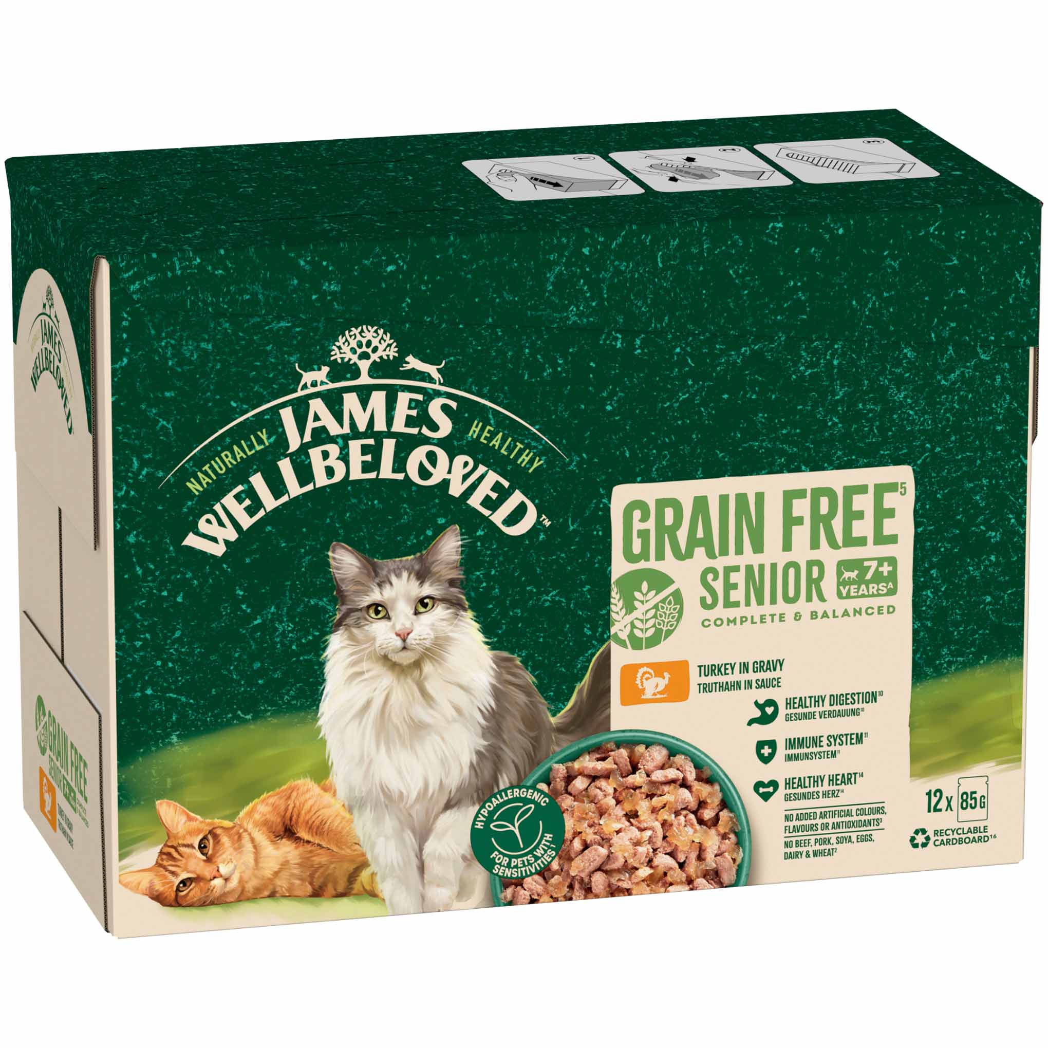 James Wellbeloved Grain Free Senior Wet Cat Food in Gravy - Turkey - 12x85g Pouches - Image 2