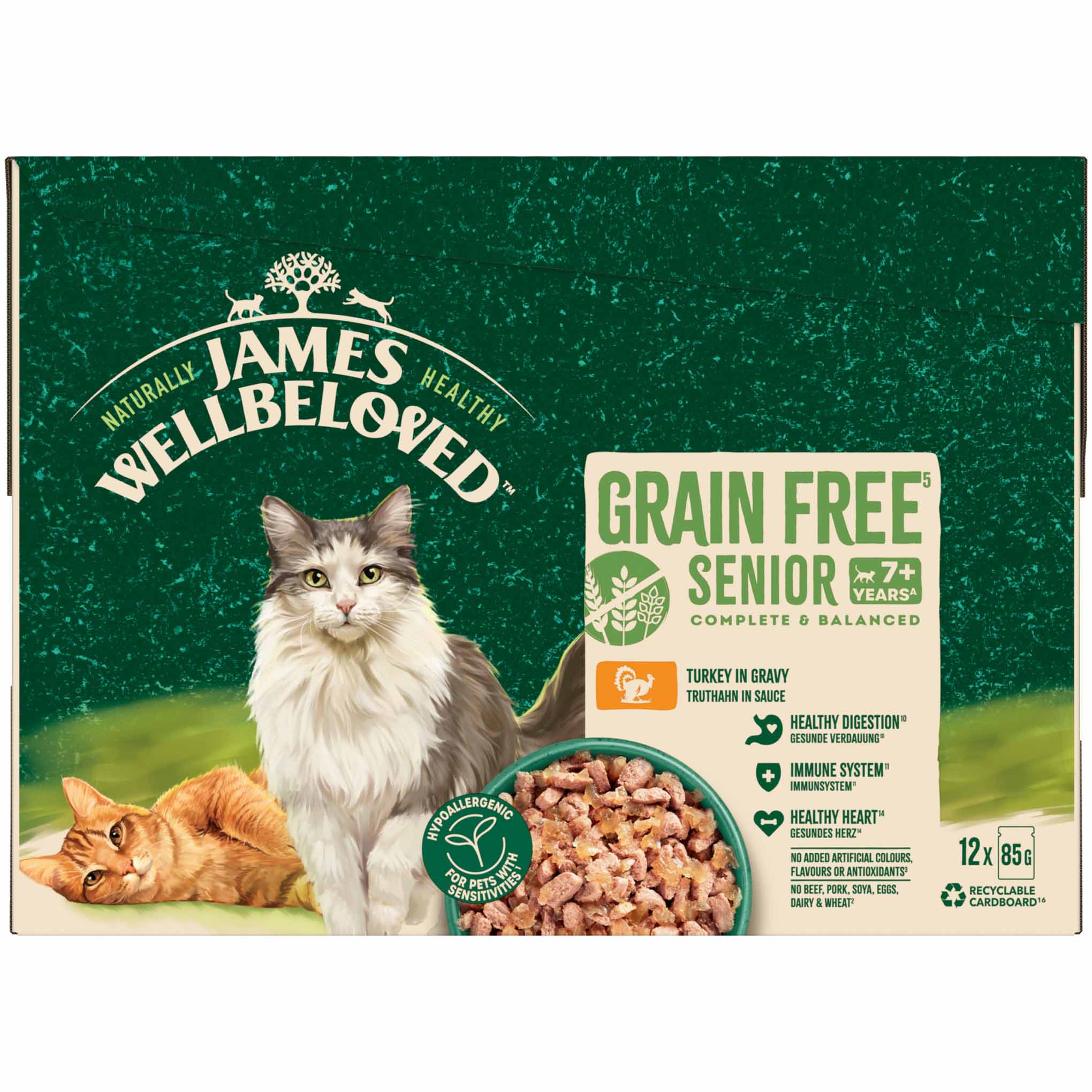 James Wellbeloved Grain Free Senior Wet Cat Food in Gravy - Turkey - 12x85g Pouches - Image 3
