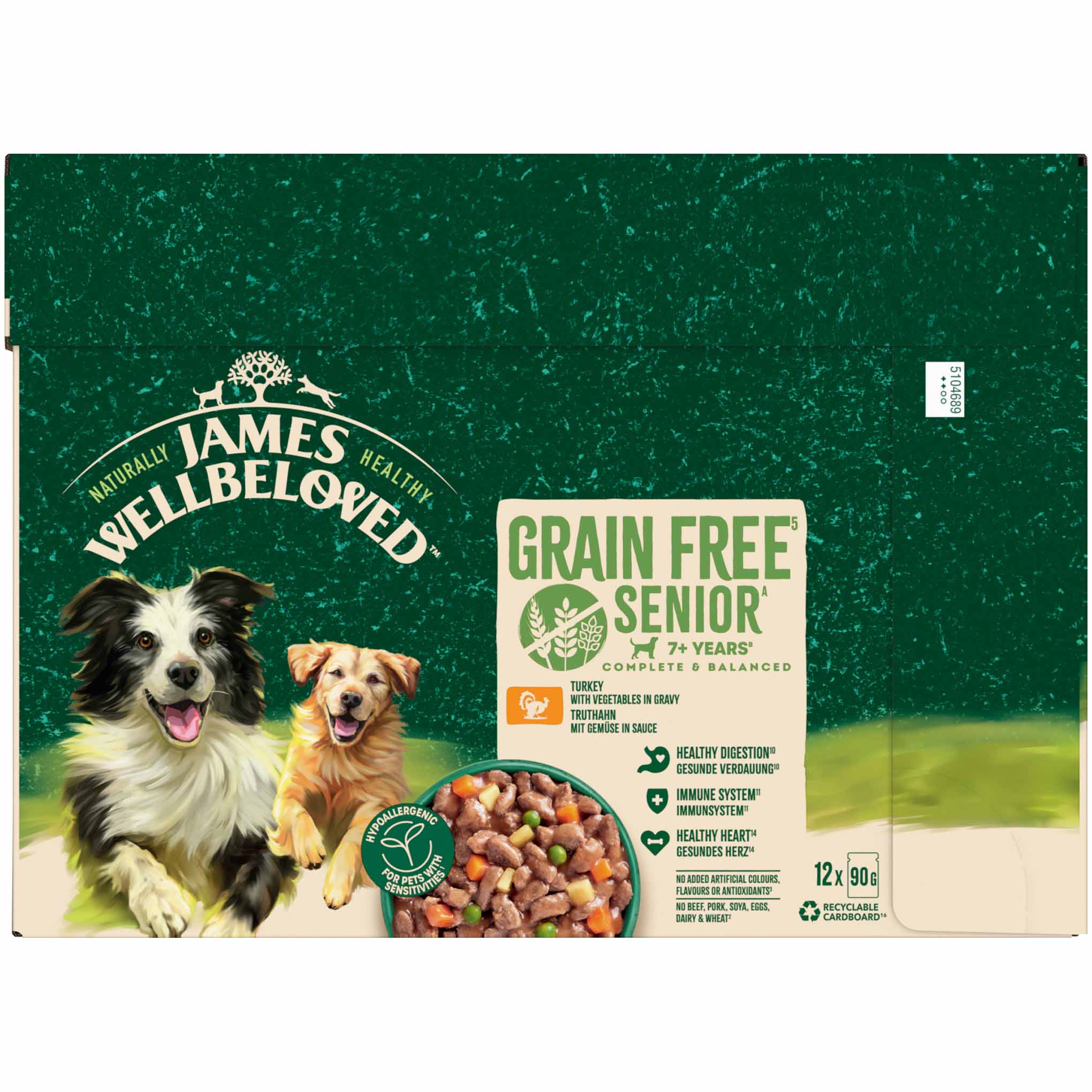 James Wellbeloved Grain Free Senior Wet Dog Food in Gravy - Turkey - 12x90g Pouches - Image 3