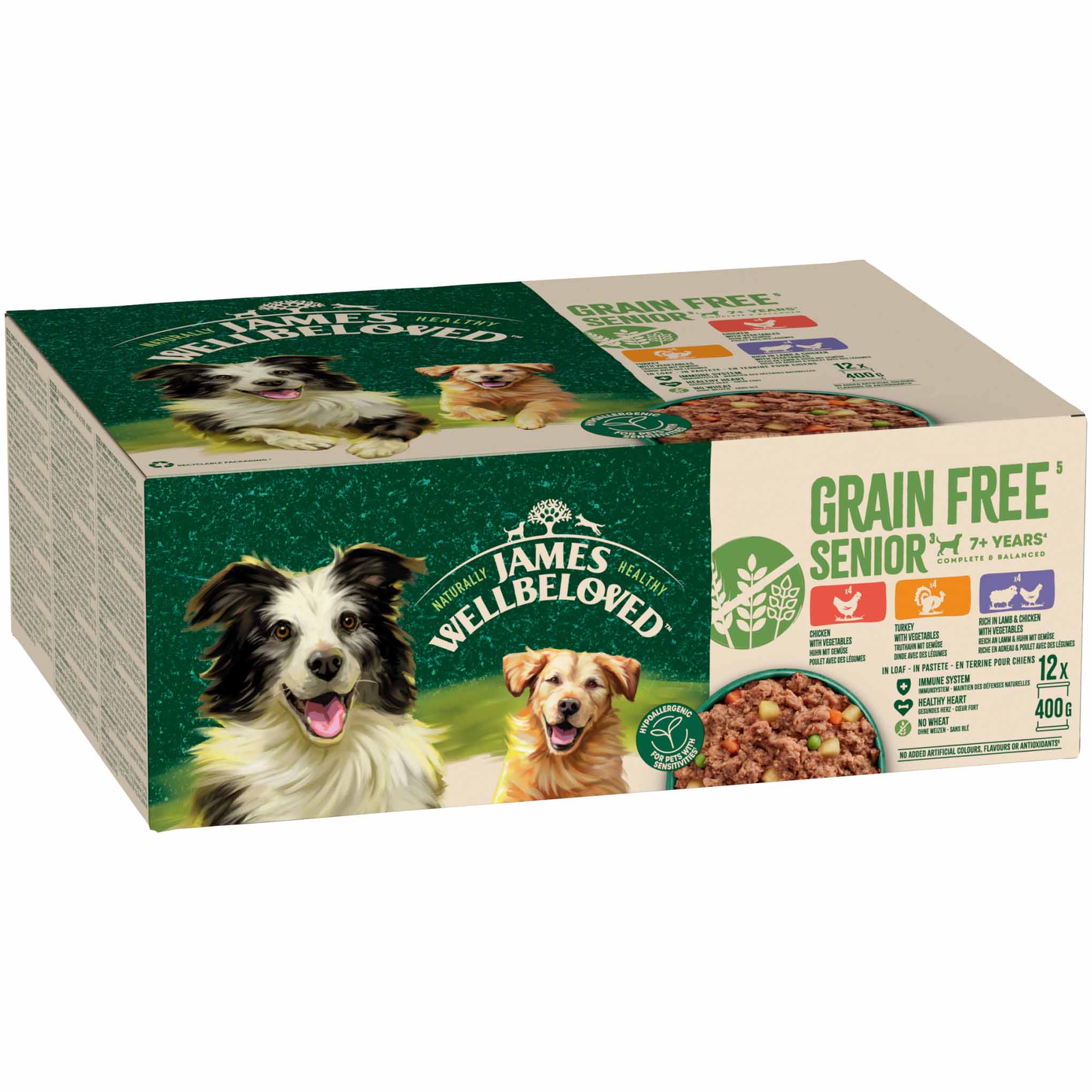 James Wellbeloved Grain Free Senior Wet Dog Food in Loaf - Turkey, Lamb and Chicken -12x400g cans - Image 2