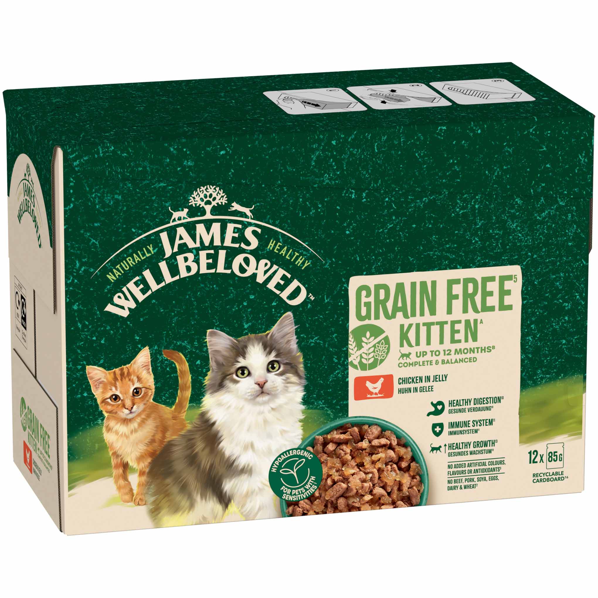 James Wellbeloved Kitten Grain Free Wet Cat Food in Jelly - Chicken - 12x85g Pouches - Image 2