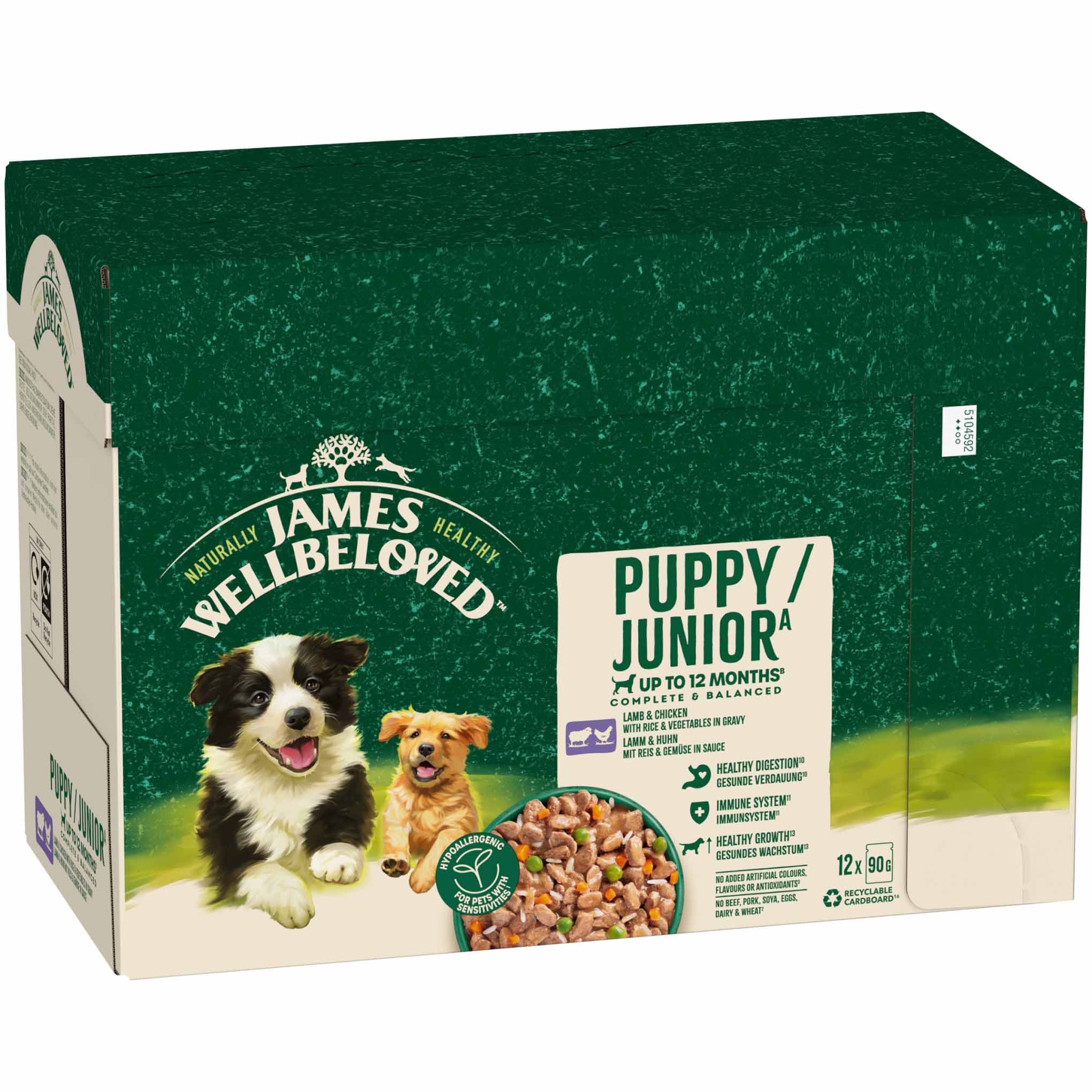 James Wellbeloved Puppy Wet Dog Food in Gravy - Lamb, Chicken & Rice - 12x90g Pouches - Image 2