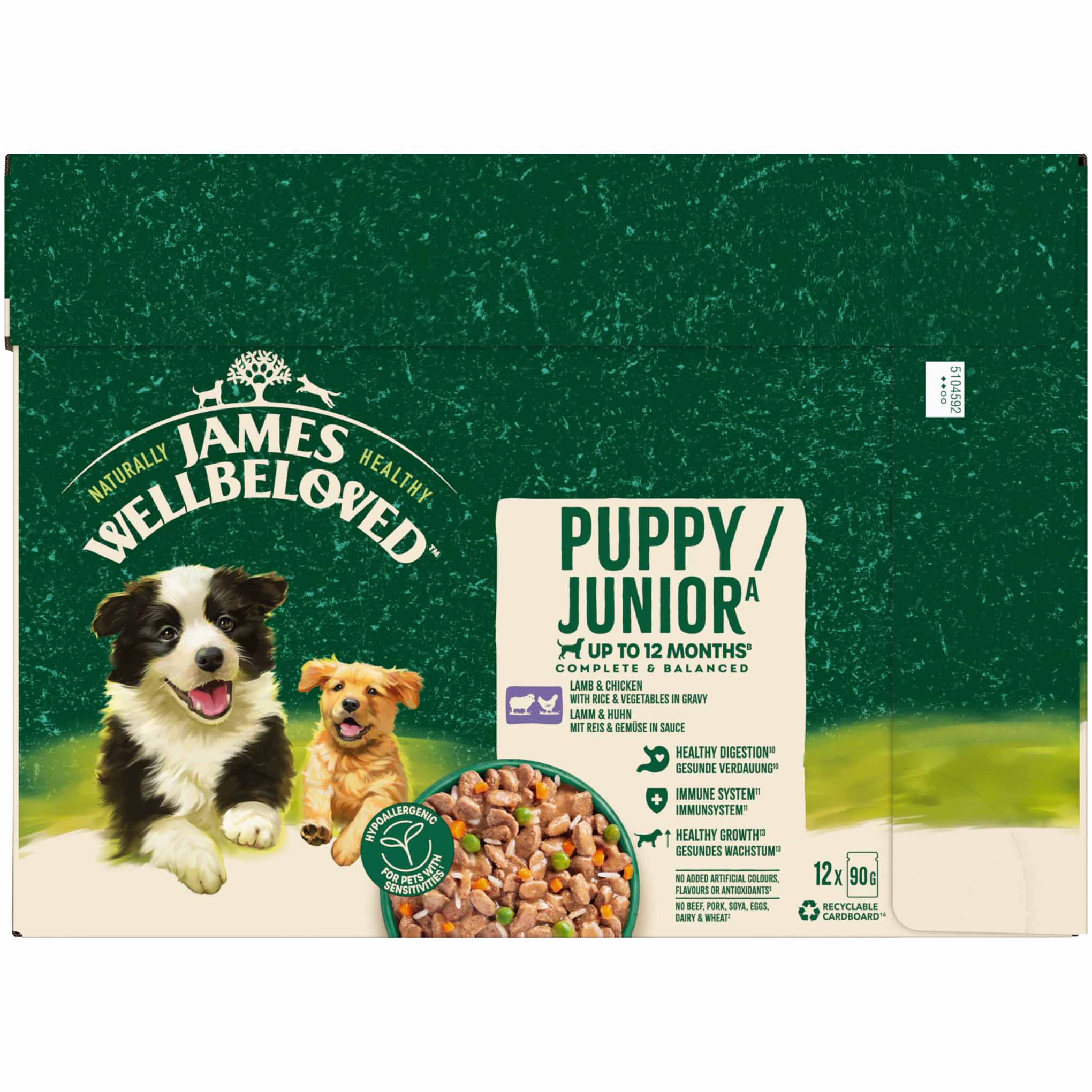 James Wellbeloved Puppy Wet Dog Food in Gravy - Lamb, Chicken & Rice - 12x90g Pouches - Image 3
