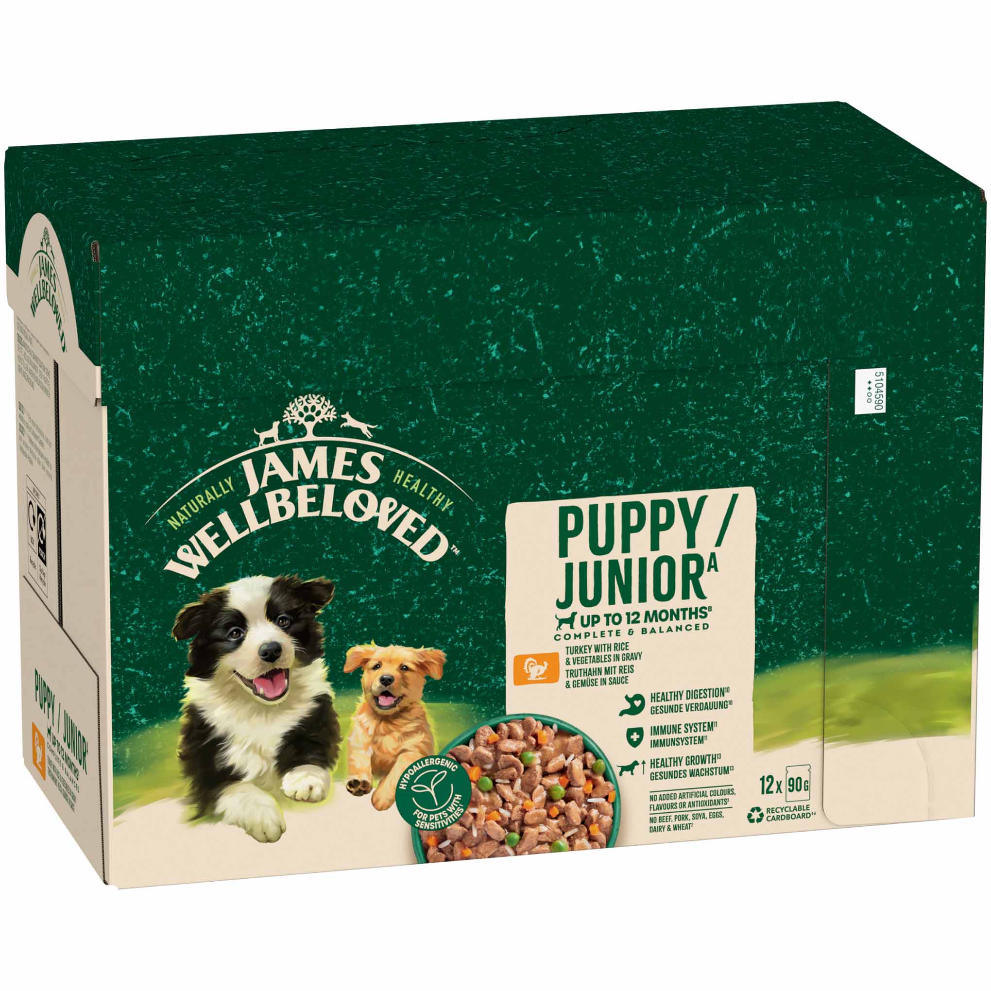 James Wellbeloved Puppy Wet Dog Food in Gravy - Turkey & Rice - 12x90g Pouches - Image 2