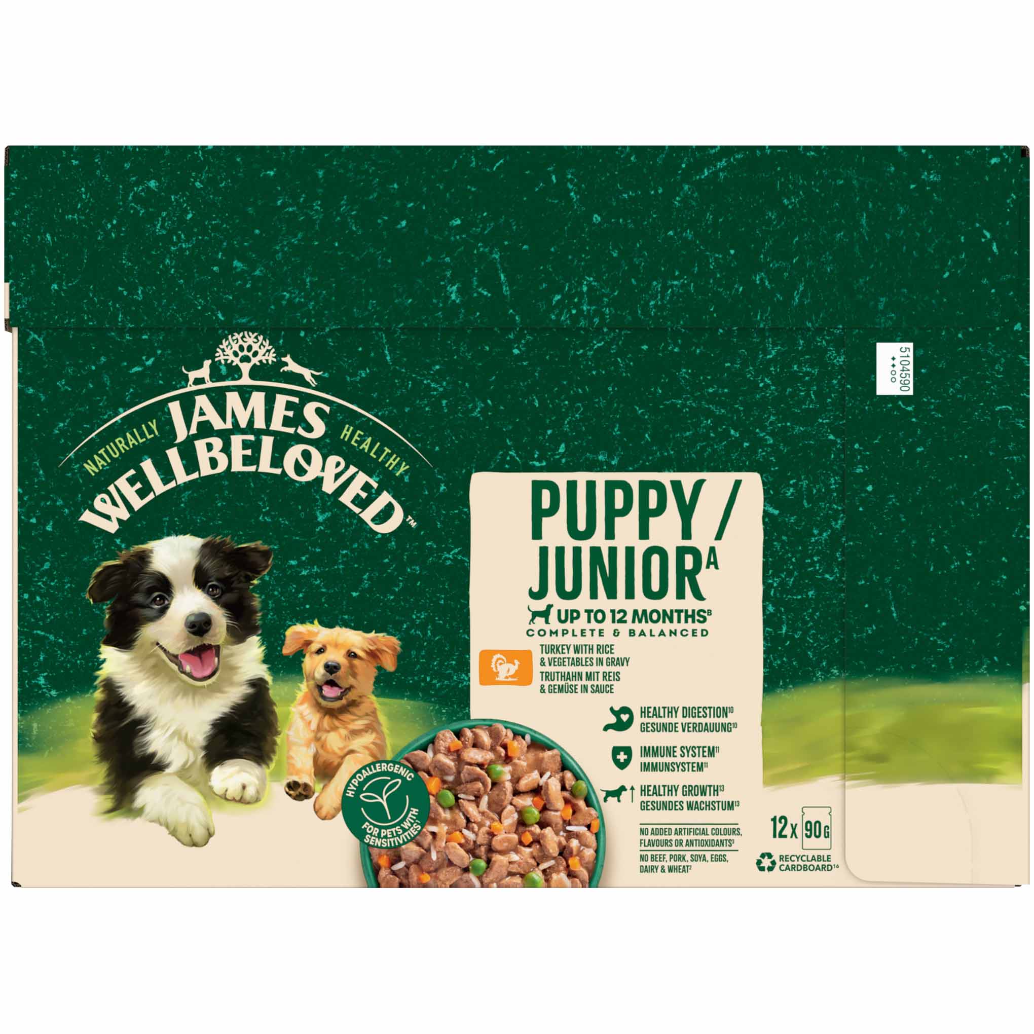 James Wellbeloved Puppy Wet Dog Food in Gravy - Turkey & Rice - 12x90g Pouches - Image 3
