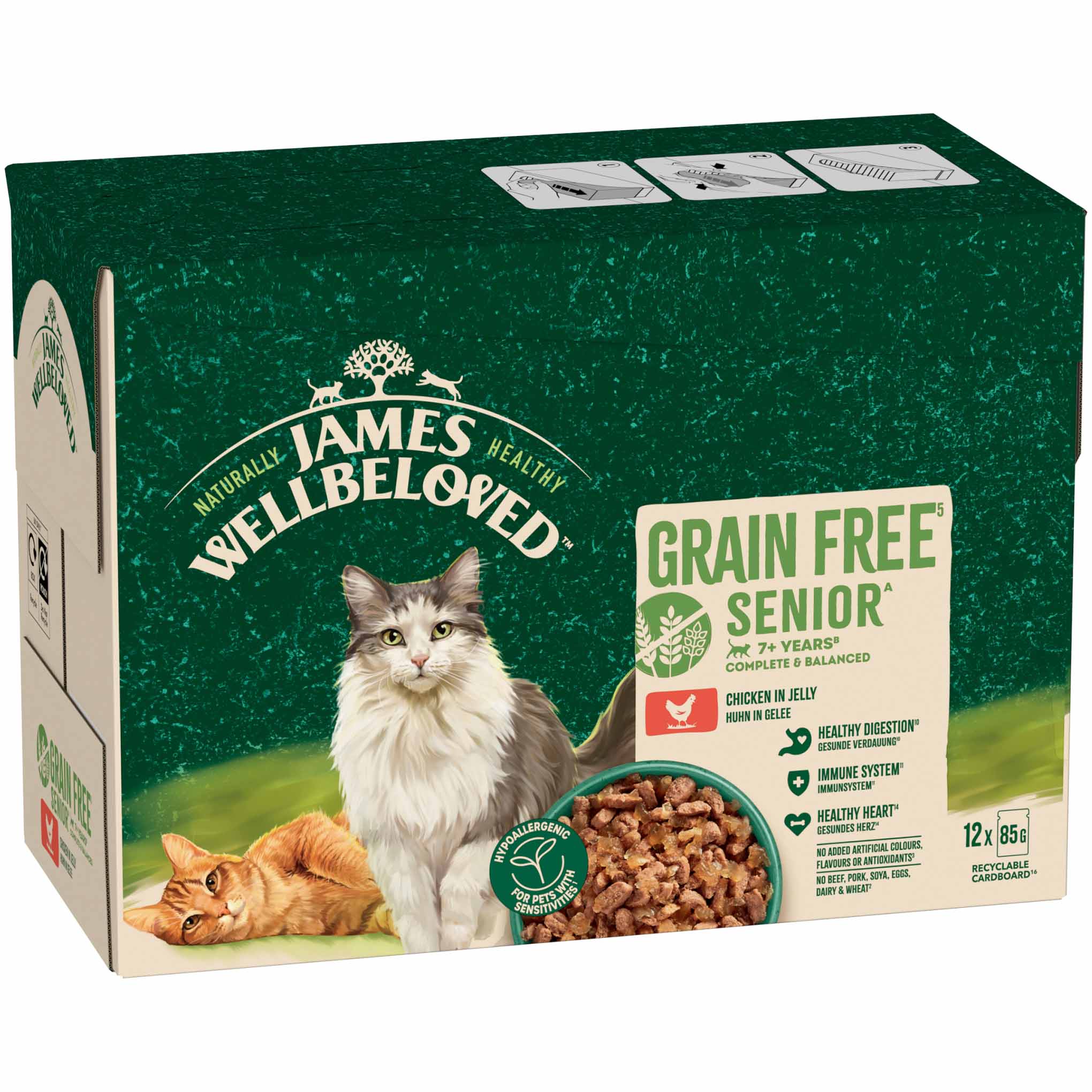 James Wellbeloved Senior Grain Free Wet Cat Food in Jelly - Chicken - 12x85g Pouches - Image 2